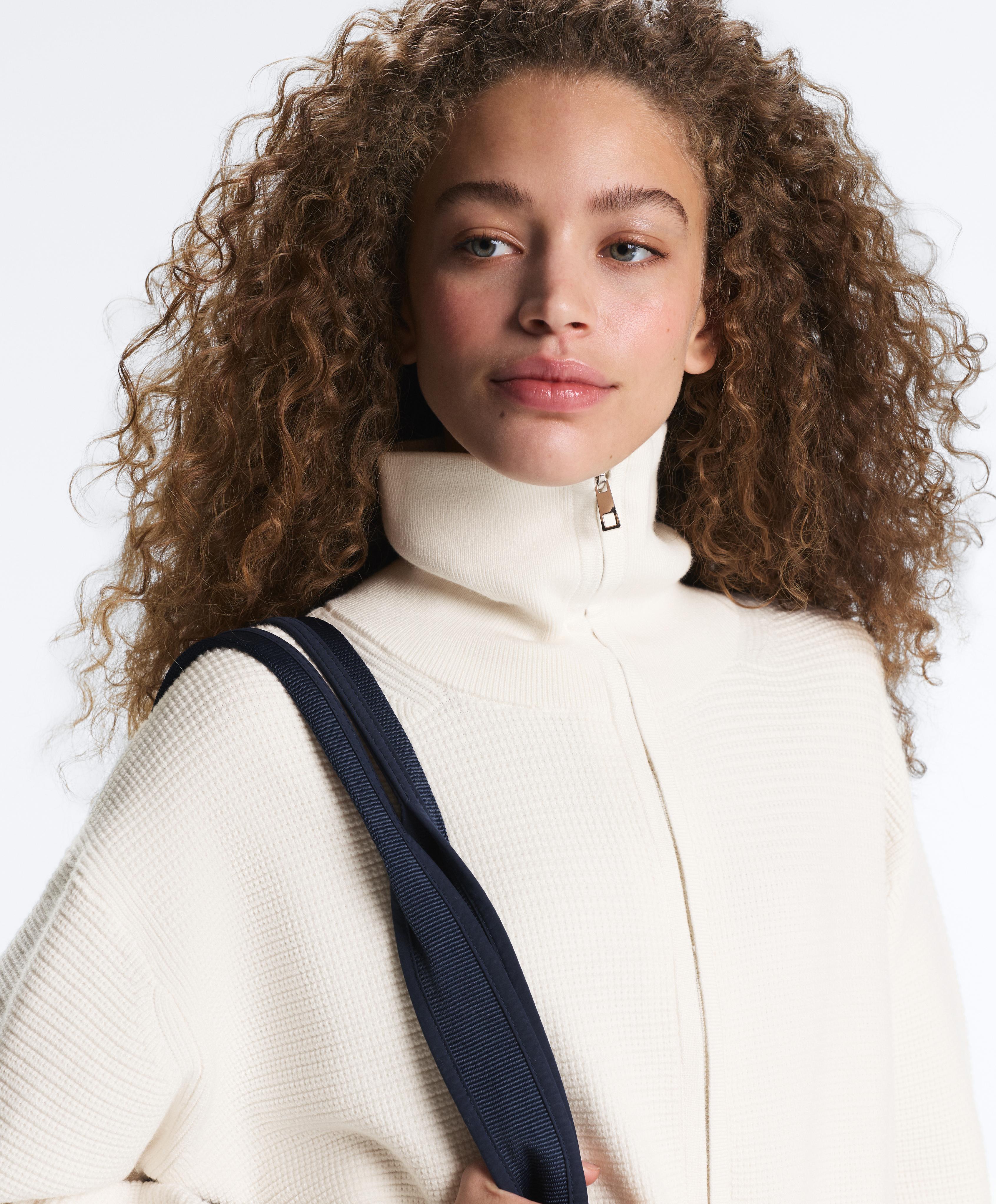 High neck knit jacket — PALE ECRU