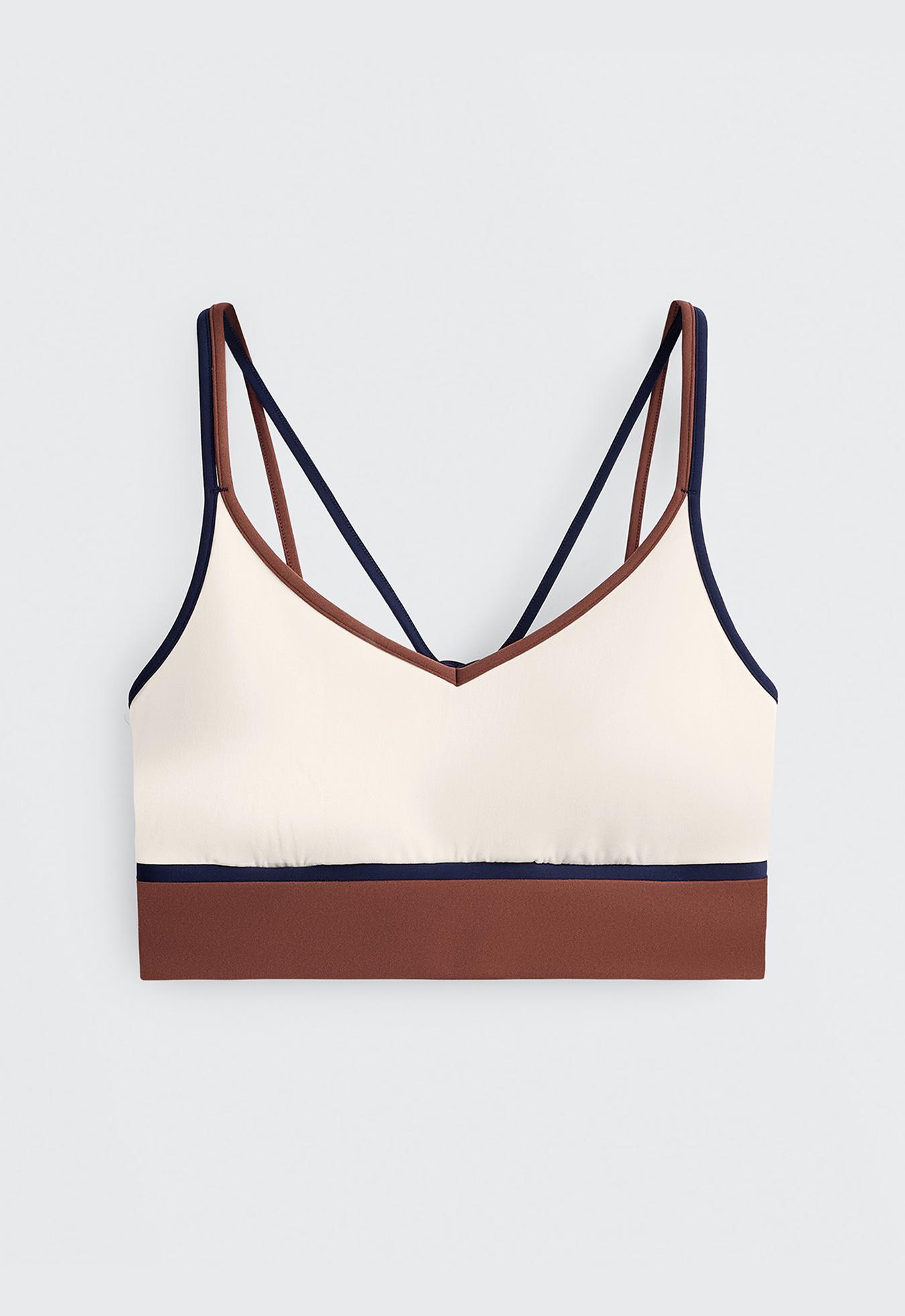 Contrast colour block medium-support Comfortlux sports bra — PALE ECRU
