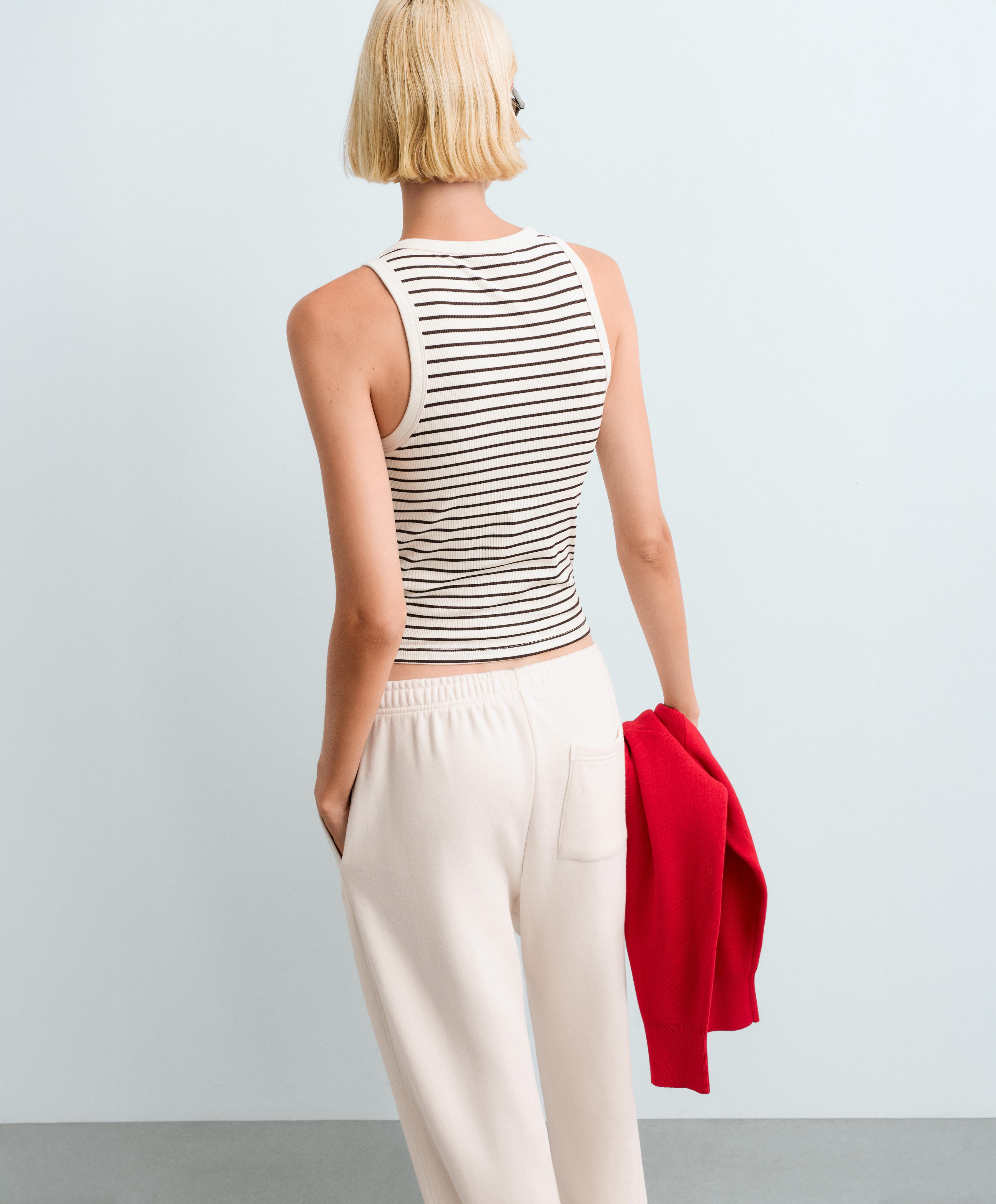 Long modal rib stripe tank top — DARK BROWN