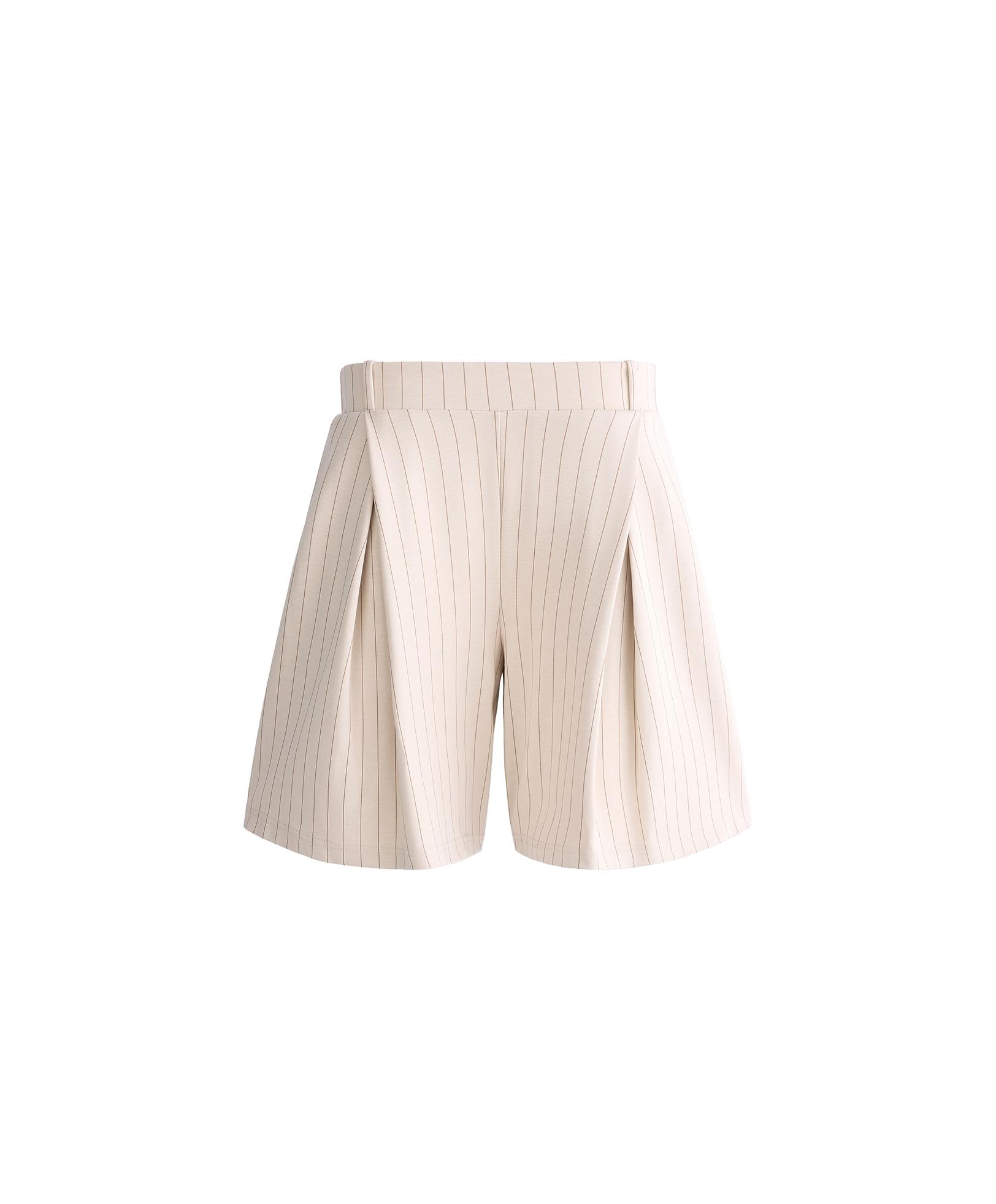 Wide striped pleated bermuda shorts — SANDY