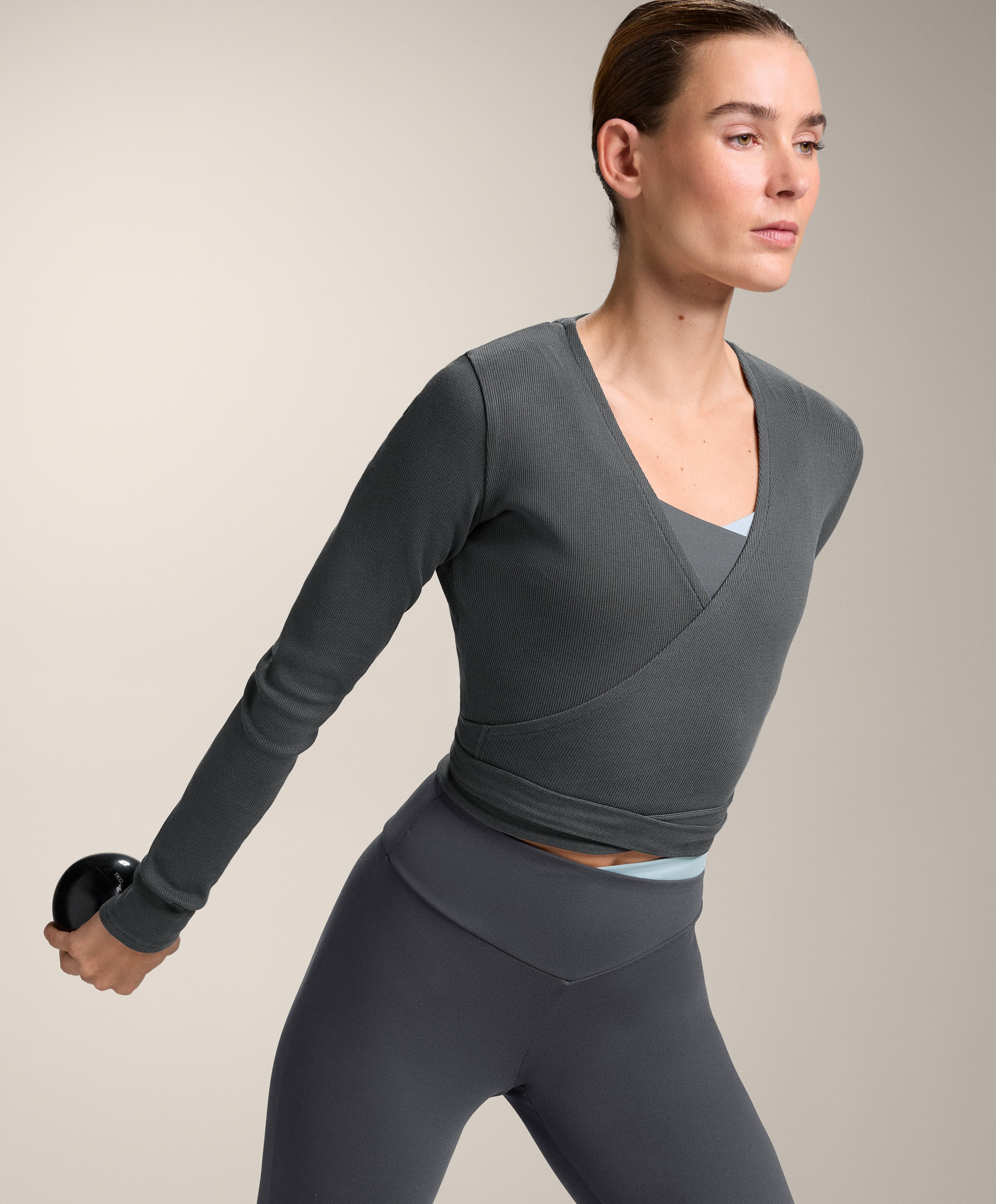 Rib cotton blend wrap T-shirt — ASPHALT