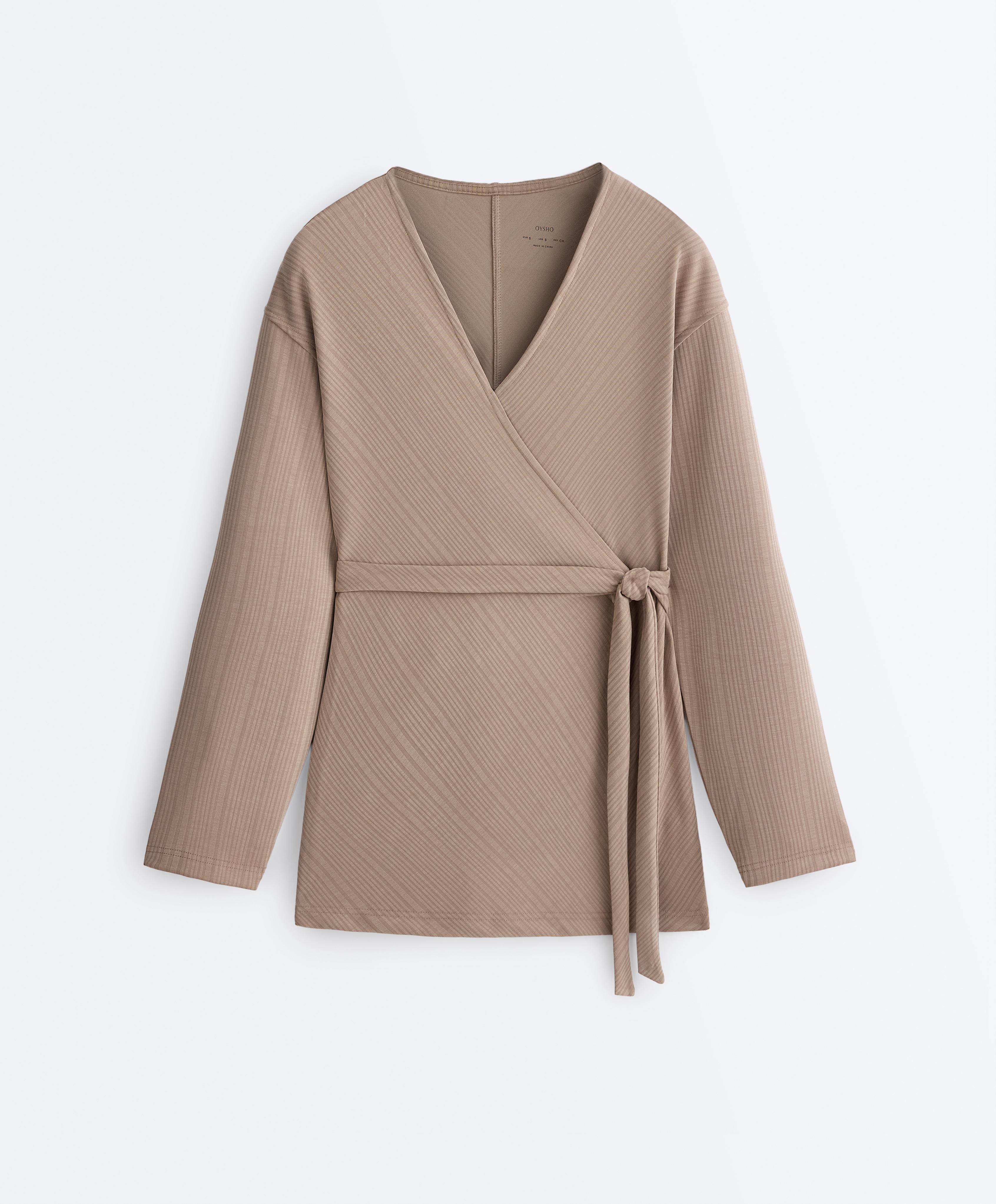 Long asymmetric stripe jacket with modal — DARK TAUPE