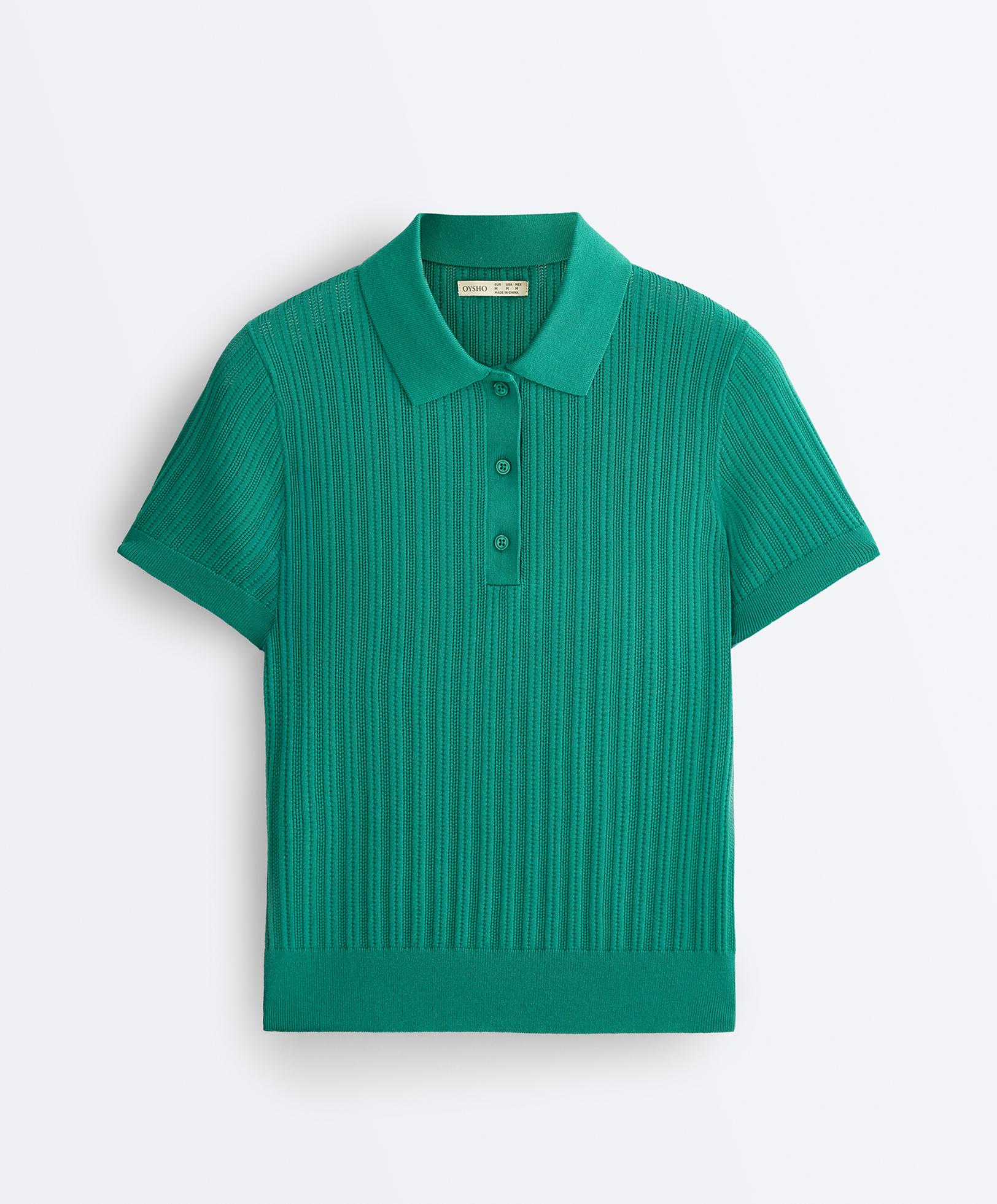 Short sleeve open knit polo shirt — EMERALD GREEN