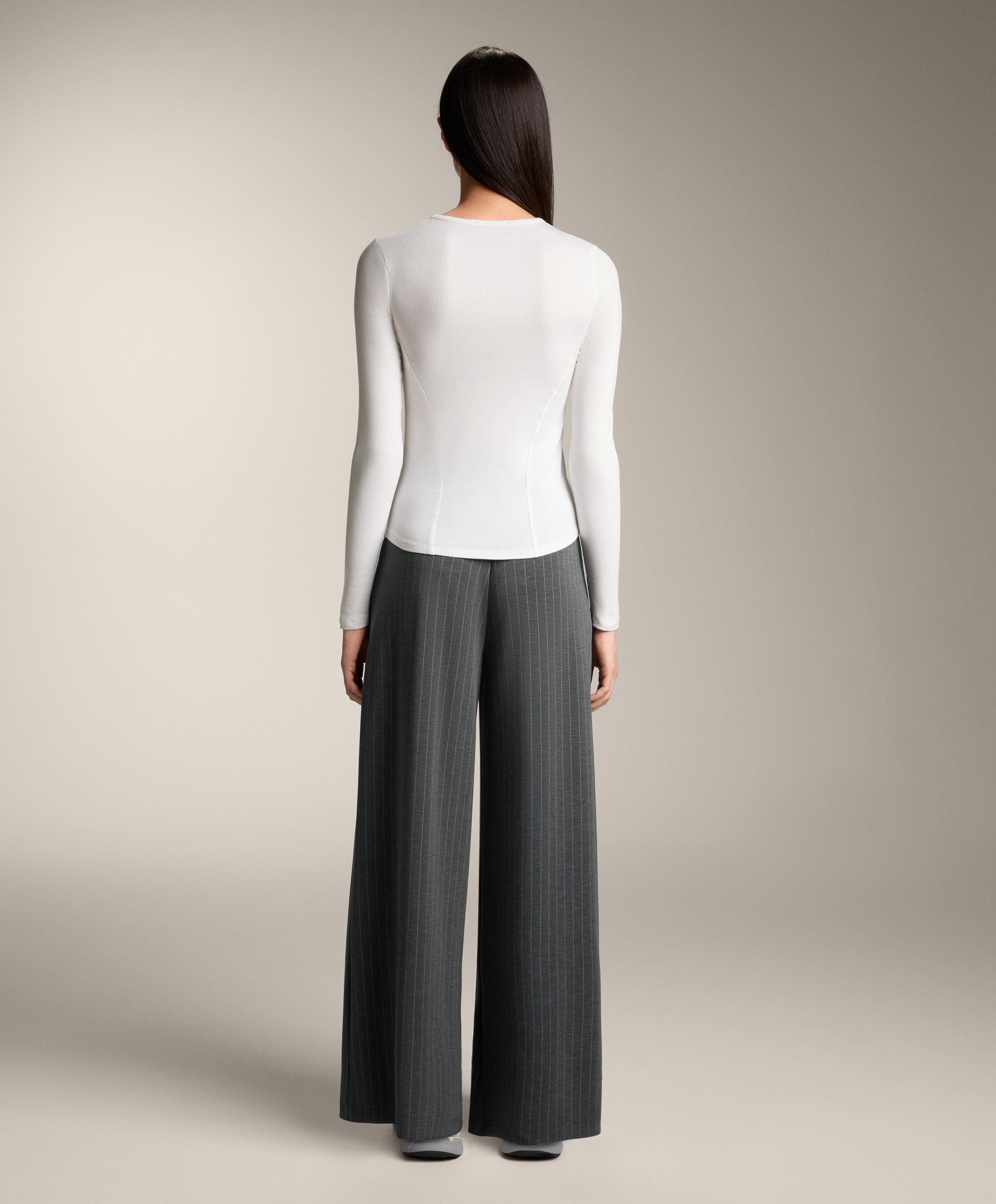 Fitted long sleeve rib T-shirt with cotton and modal — WHITE