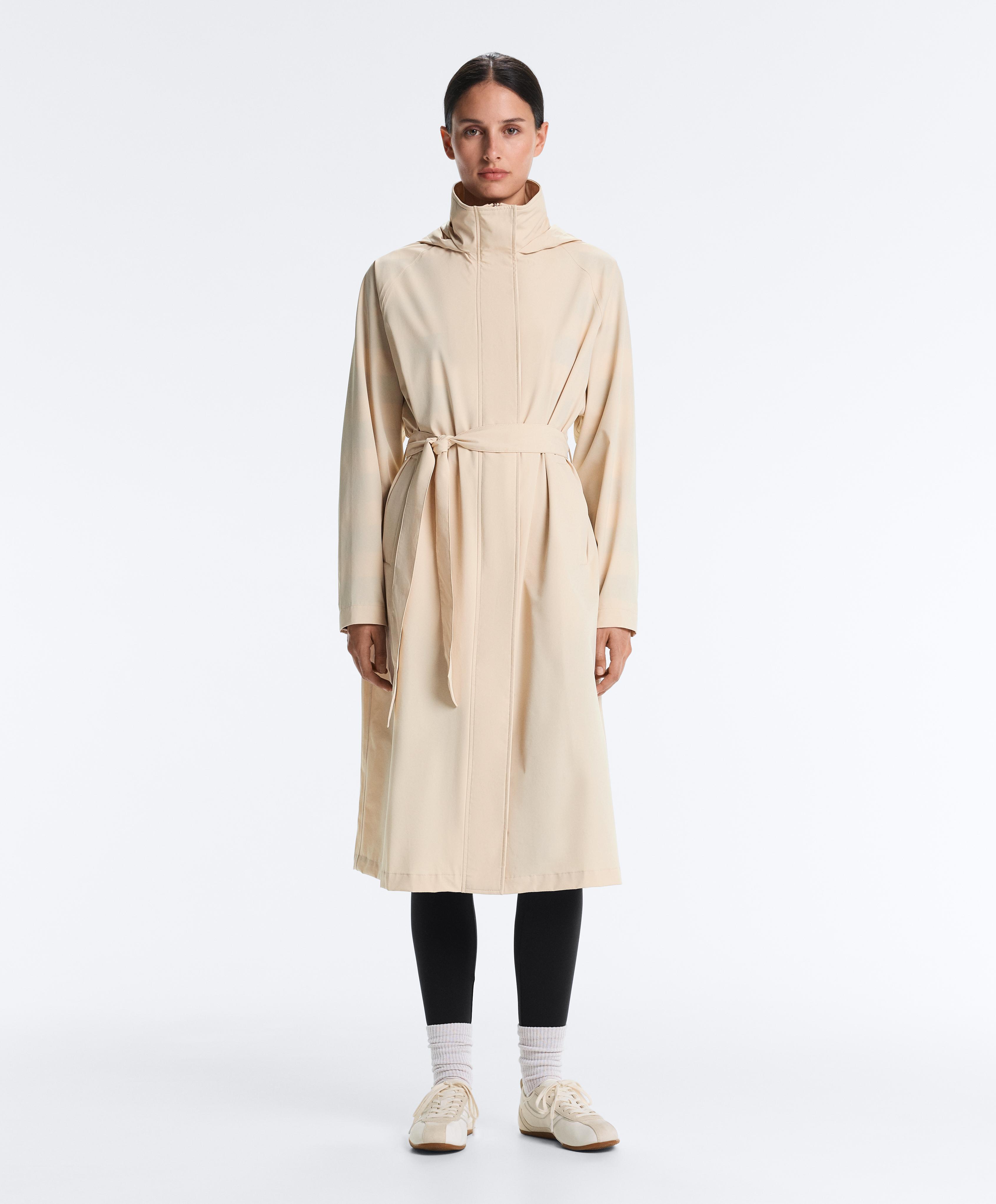 Long extra lightweight 10k waterproof jacket — PALE BEIGE