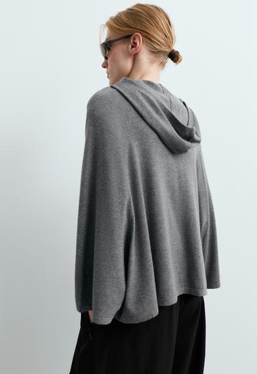 Hooded knit cape jumper — GREY MELANGE 4