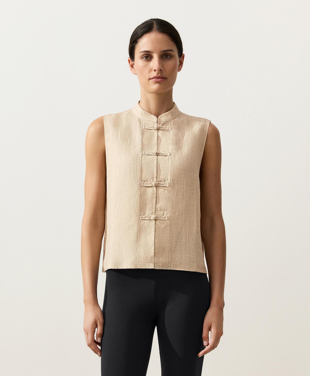 100% linen sleeveless stand-up collar shirt — SANDY          