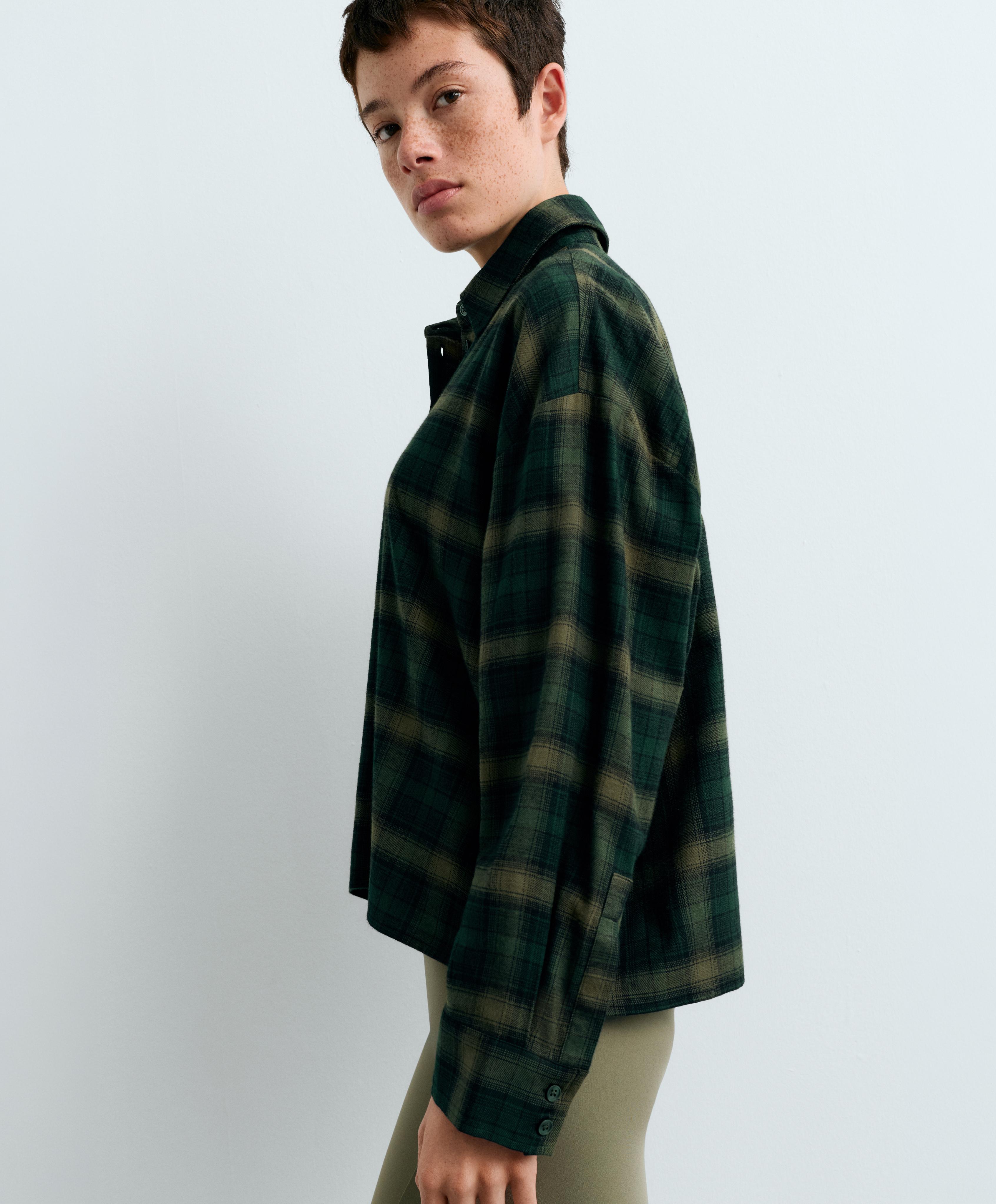 Checked cotton cropped shirt — EMERALD GREEN