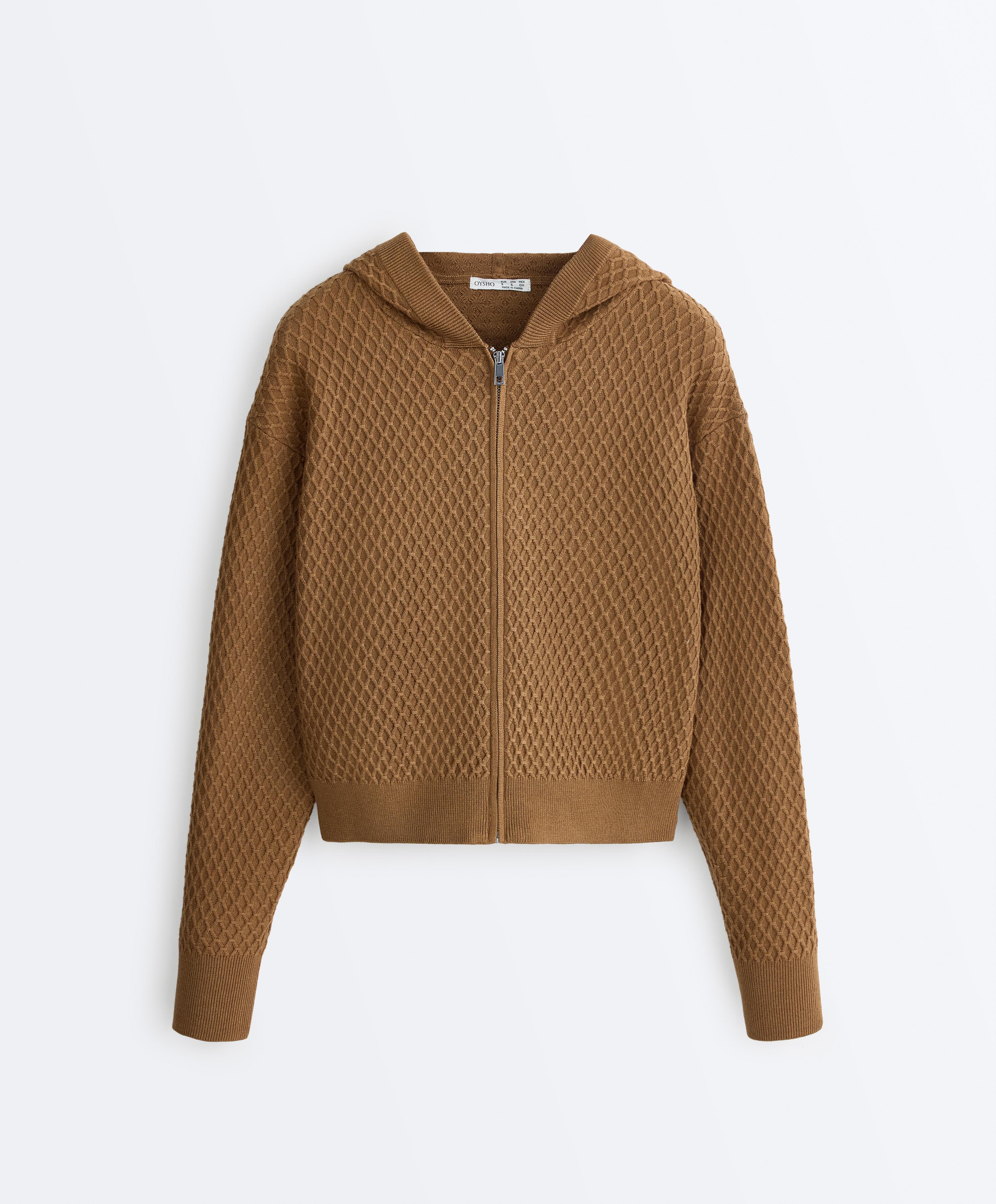 Structured knit hooded jacket — COPPER