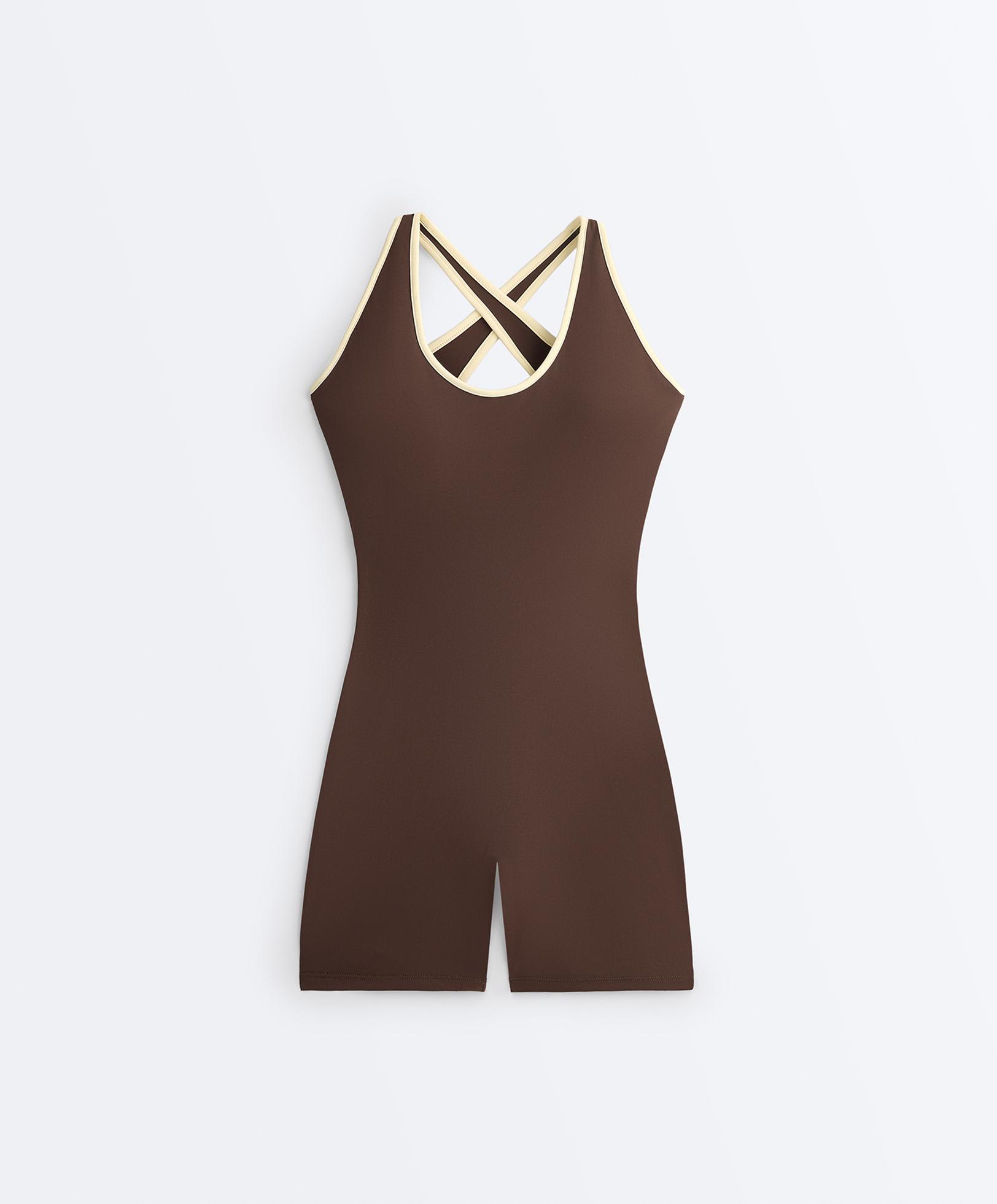 Comfortlux short contrast jumpsuit — BROWN