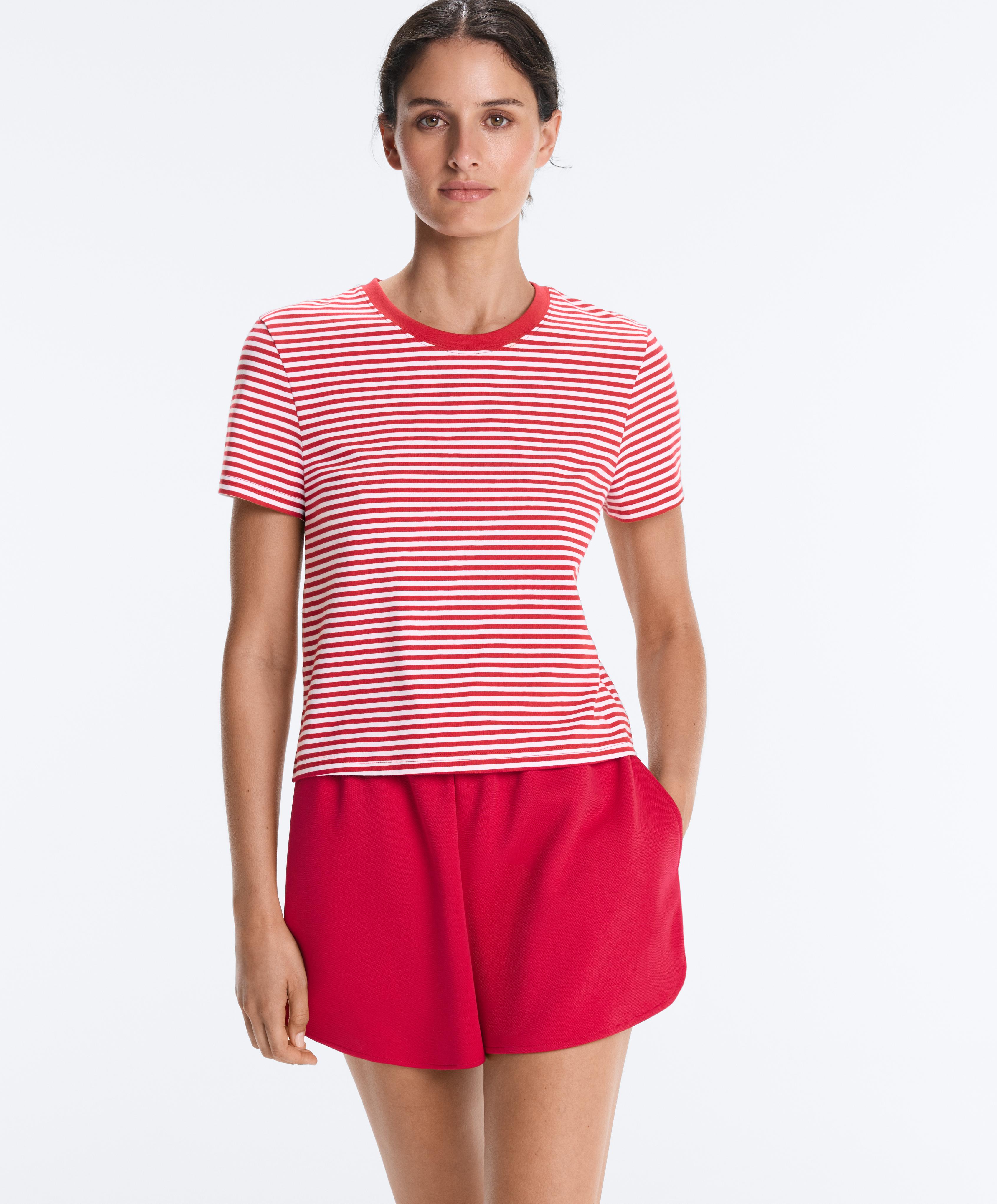 Regular fit striped cotton-blend short-sleeved T-shirt — RED