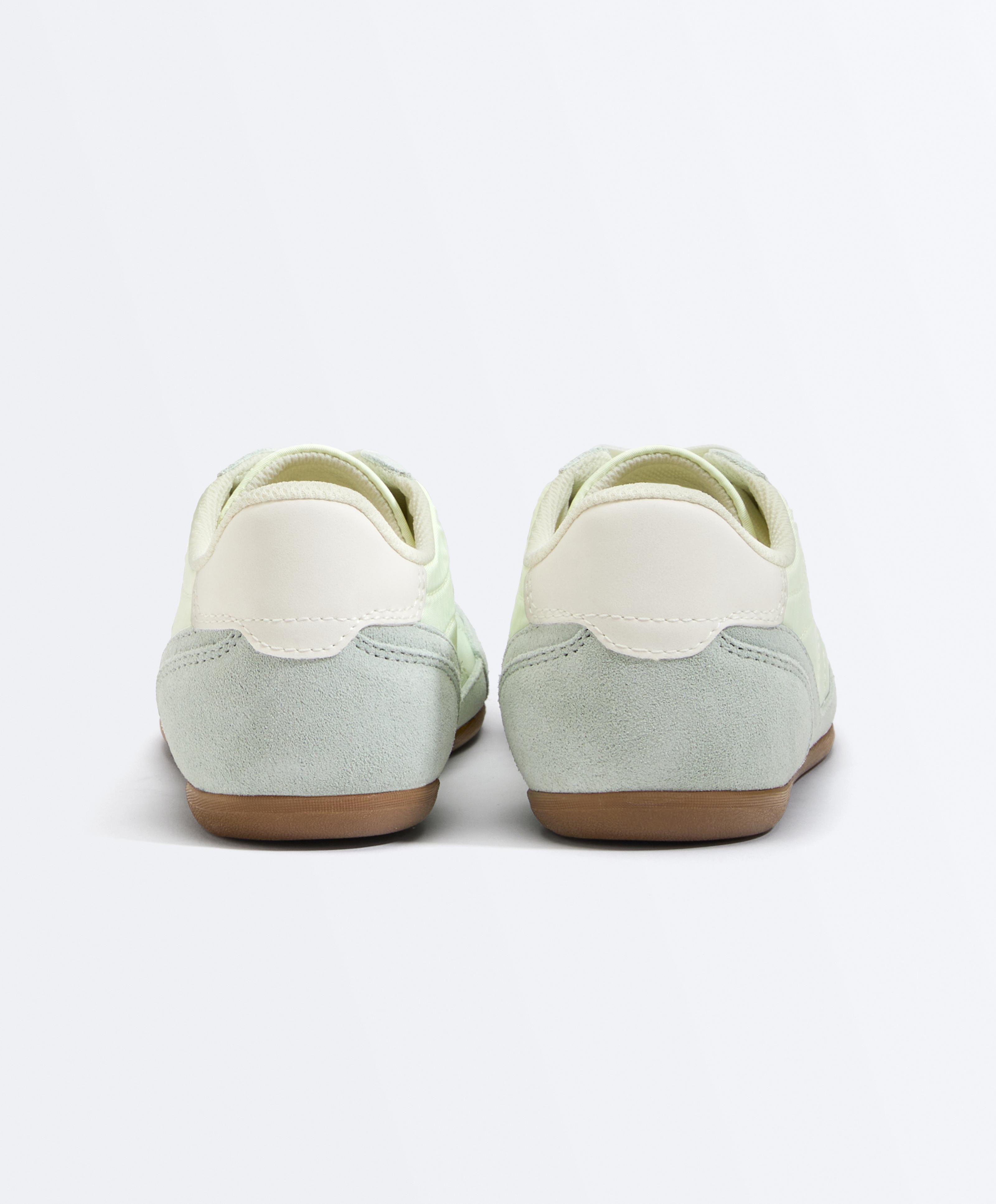 Combined split-leather and fabric trainers — GREEN