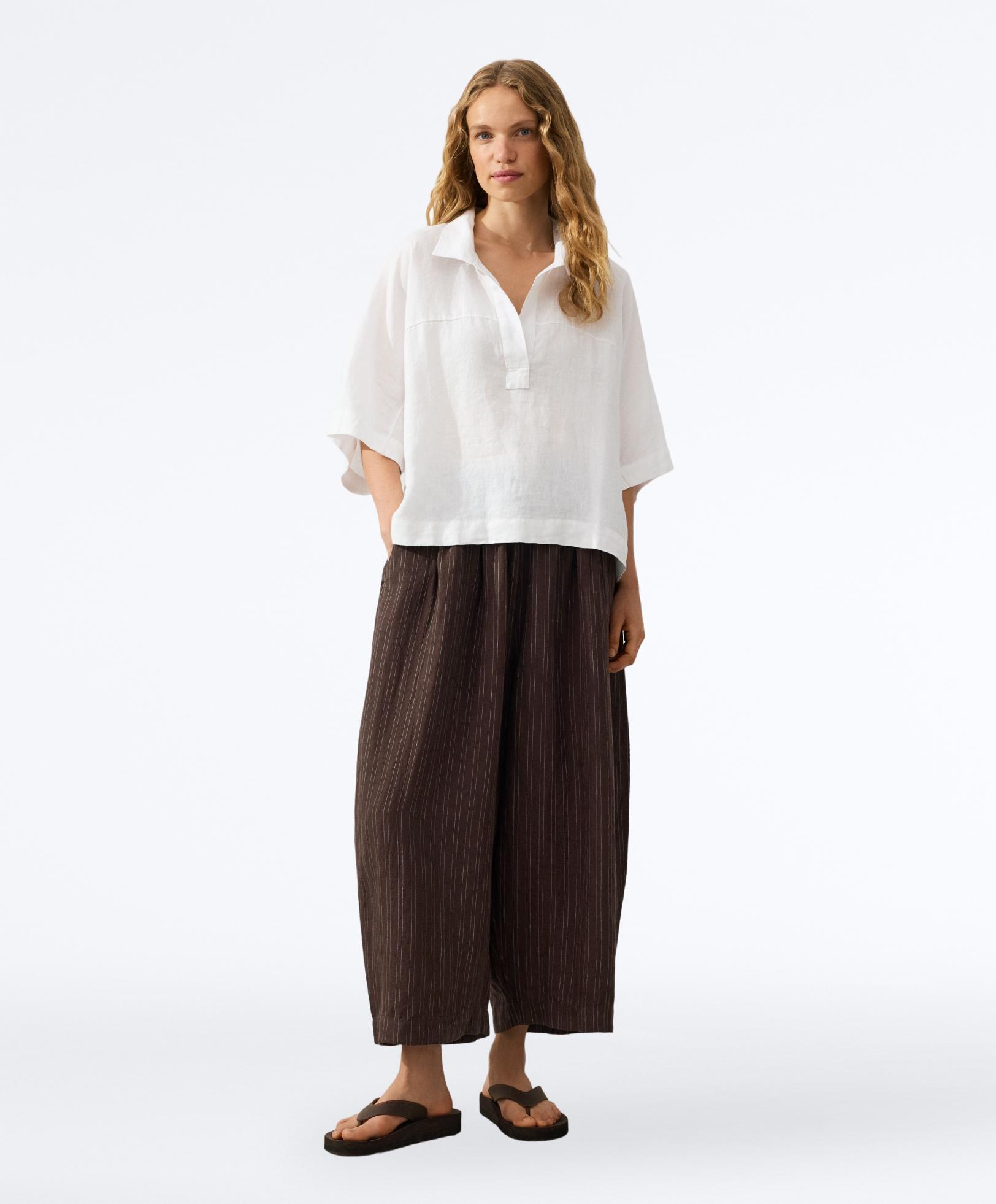 Oversize 100% linen polo shirt — WHITE