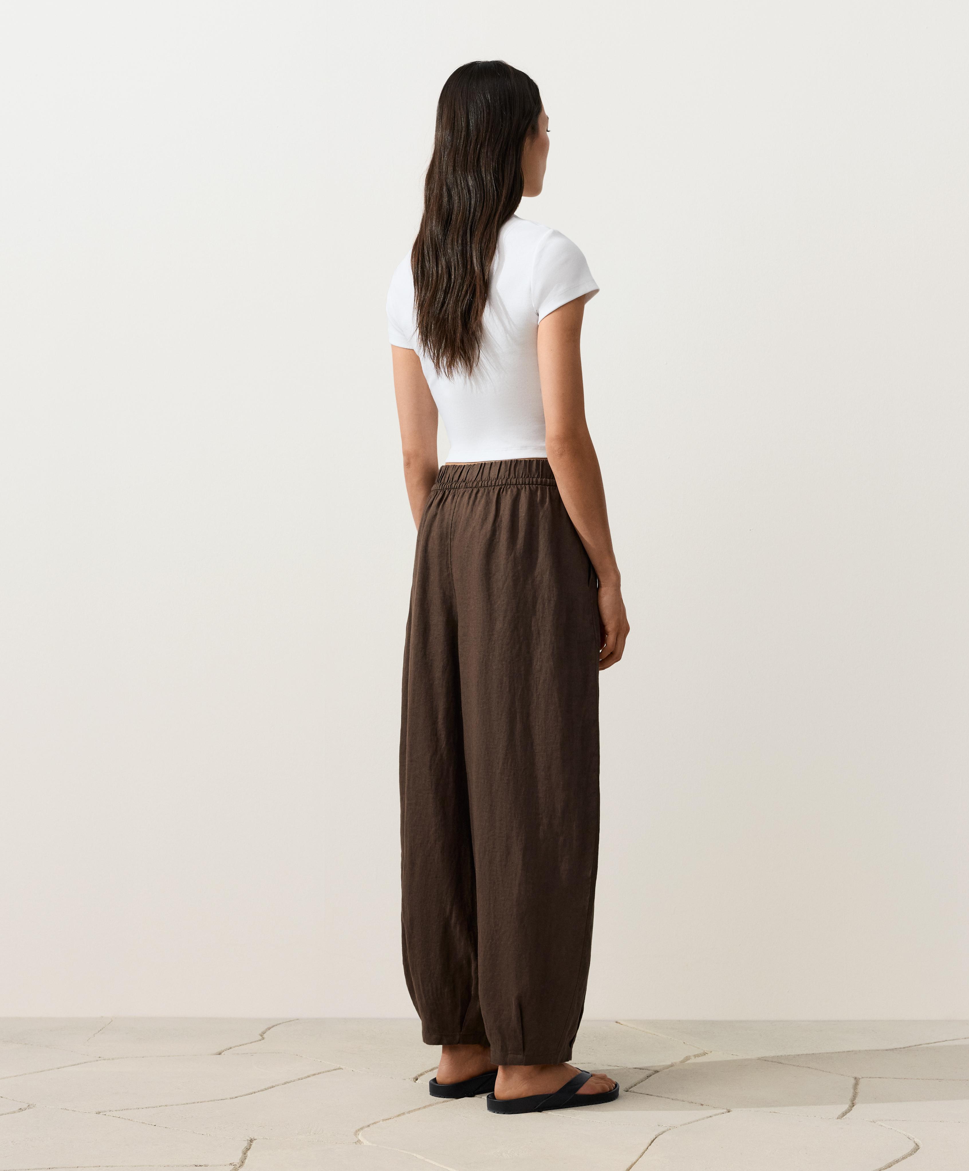 100% linen balloon trousers — DARK BROWN