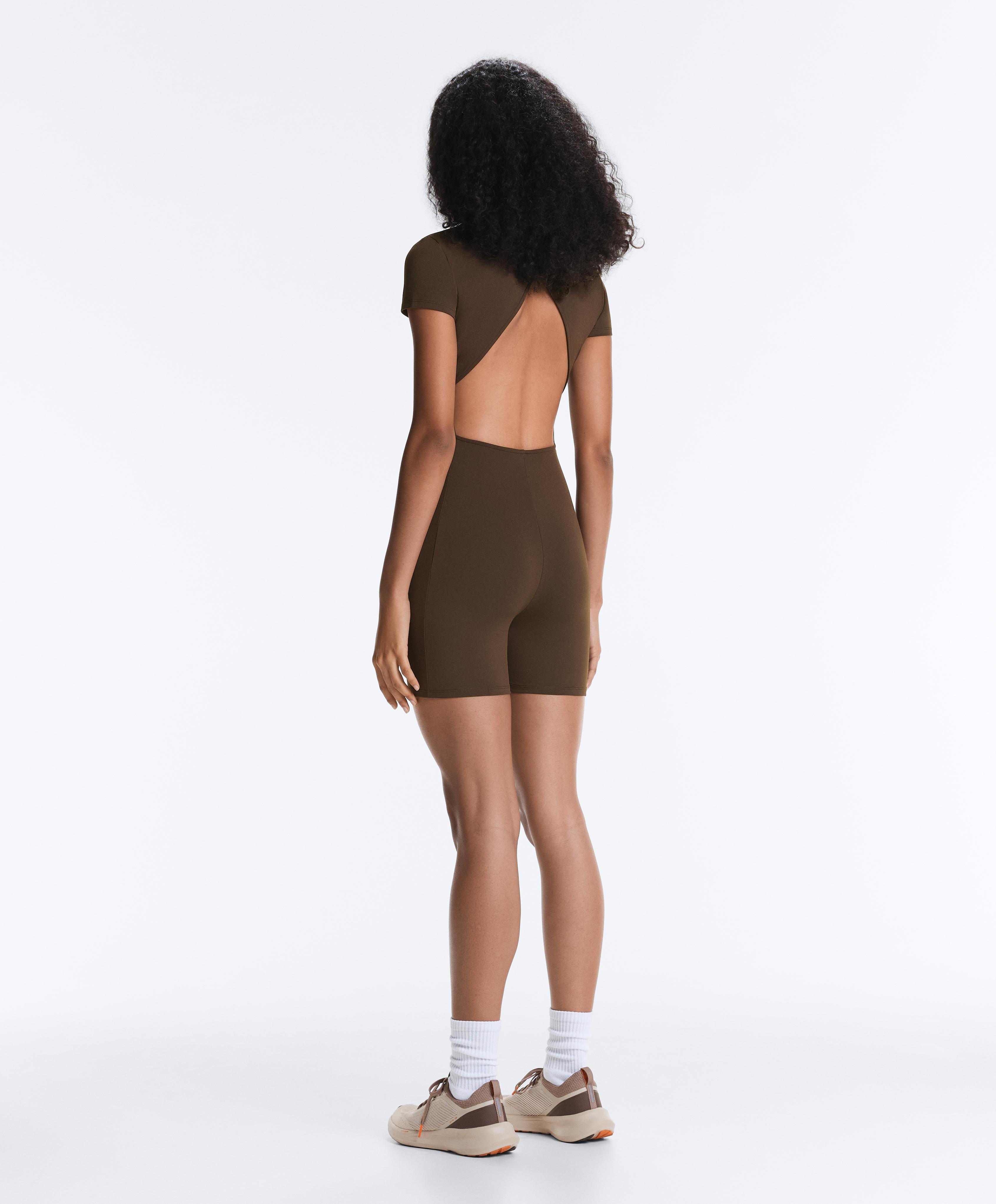 Comfortlux short zip jumpsuit — DARK BROWN