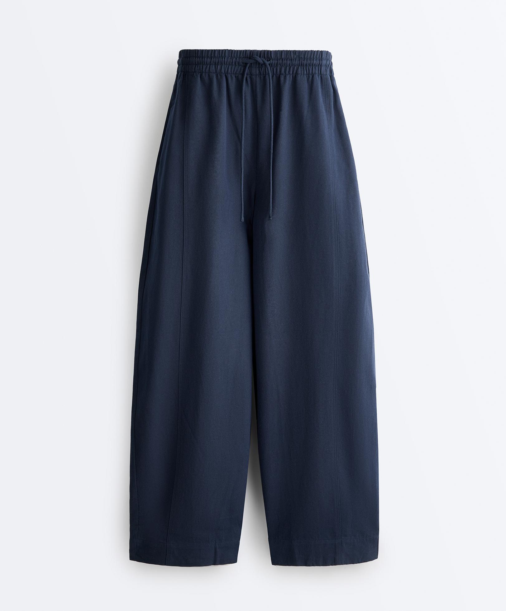 Cotton blend balloon trousers — NAVY BLUE
