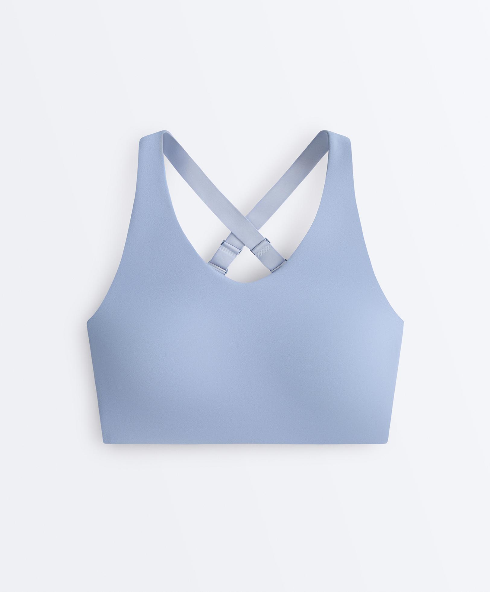 High-support Compressive sports bra with crossover back — MID GREY-BLUE