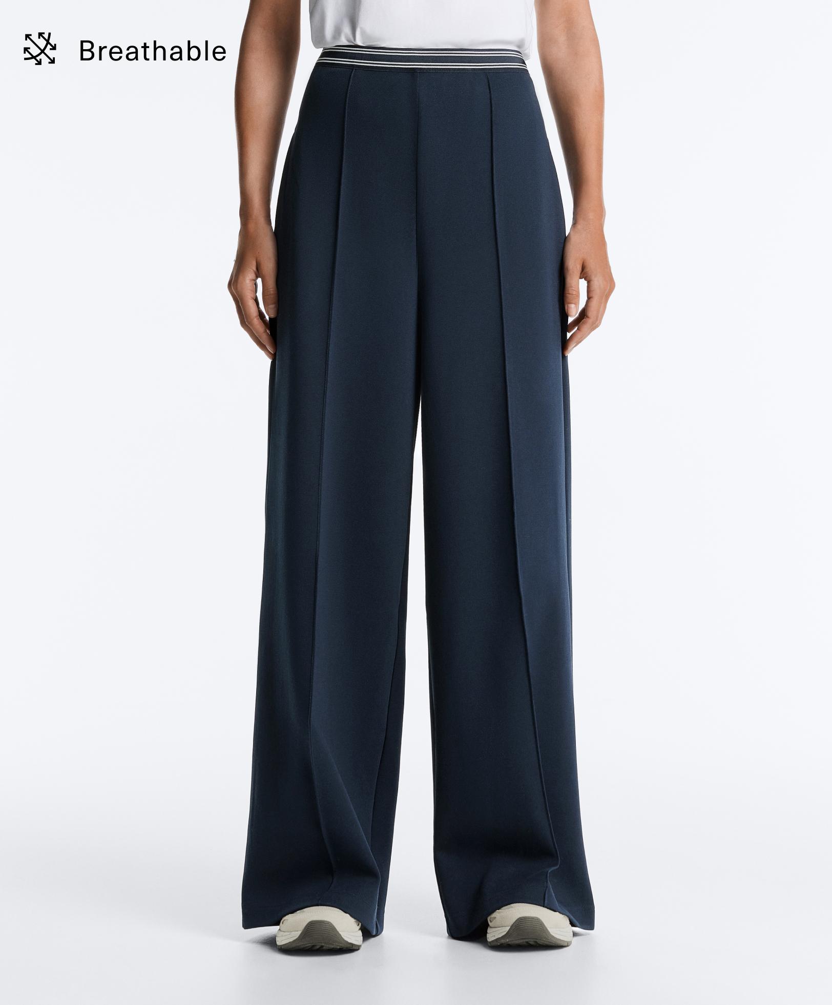 Straight-leg piqué trousers with cotton and contrast Piping
