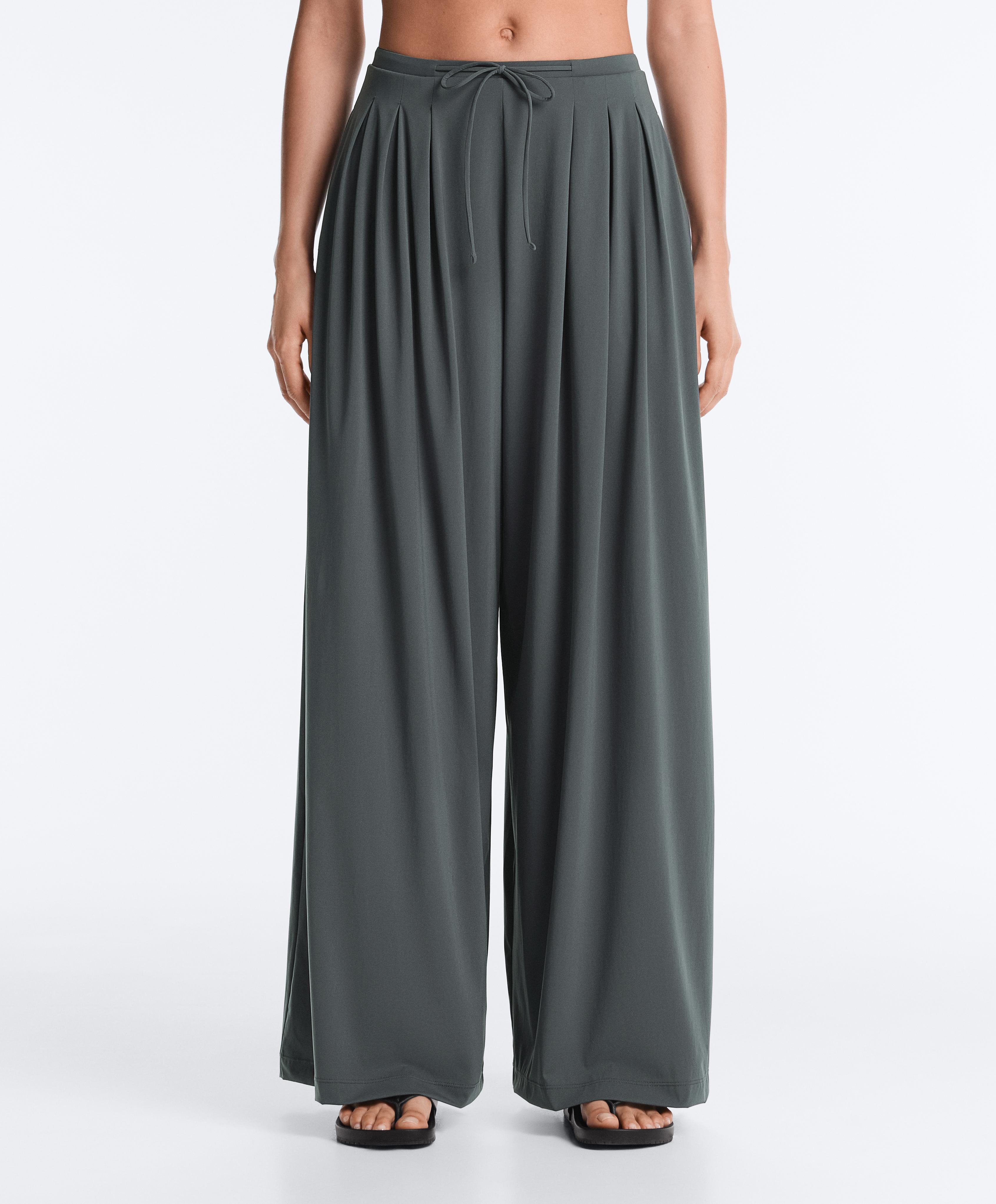 Light Touch wide-leg trousers with darts — STEEL GREY