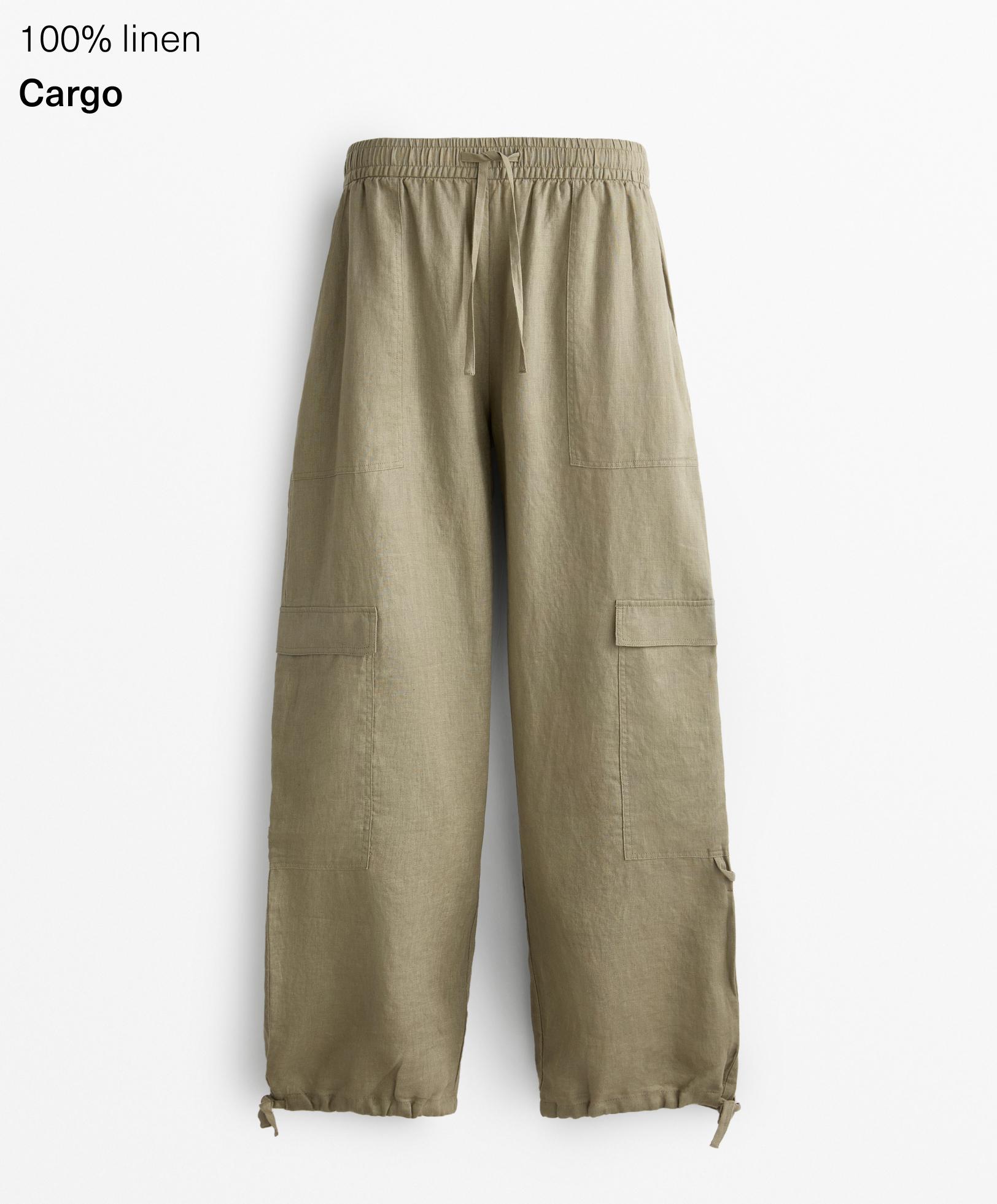 100% linen cargo trousers