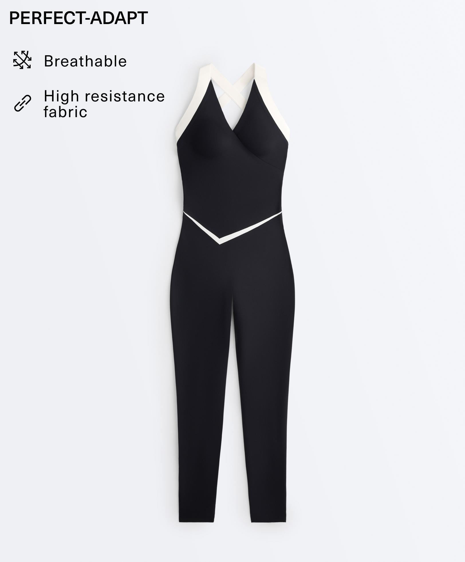 Perfect-adapt sleeveless contrast long jumpsuit — BLACK