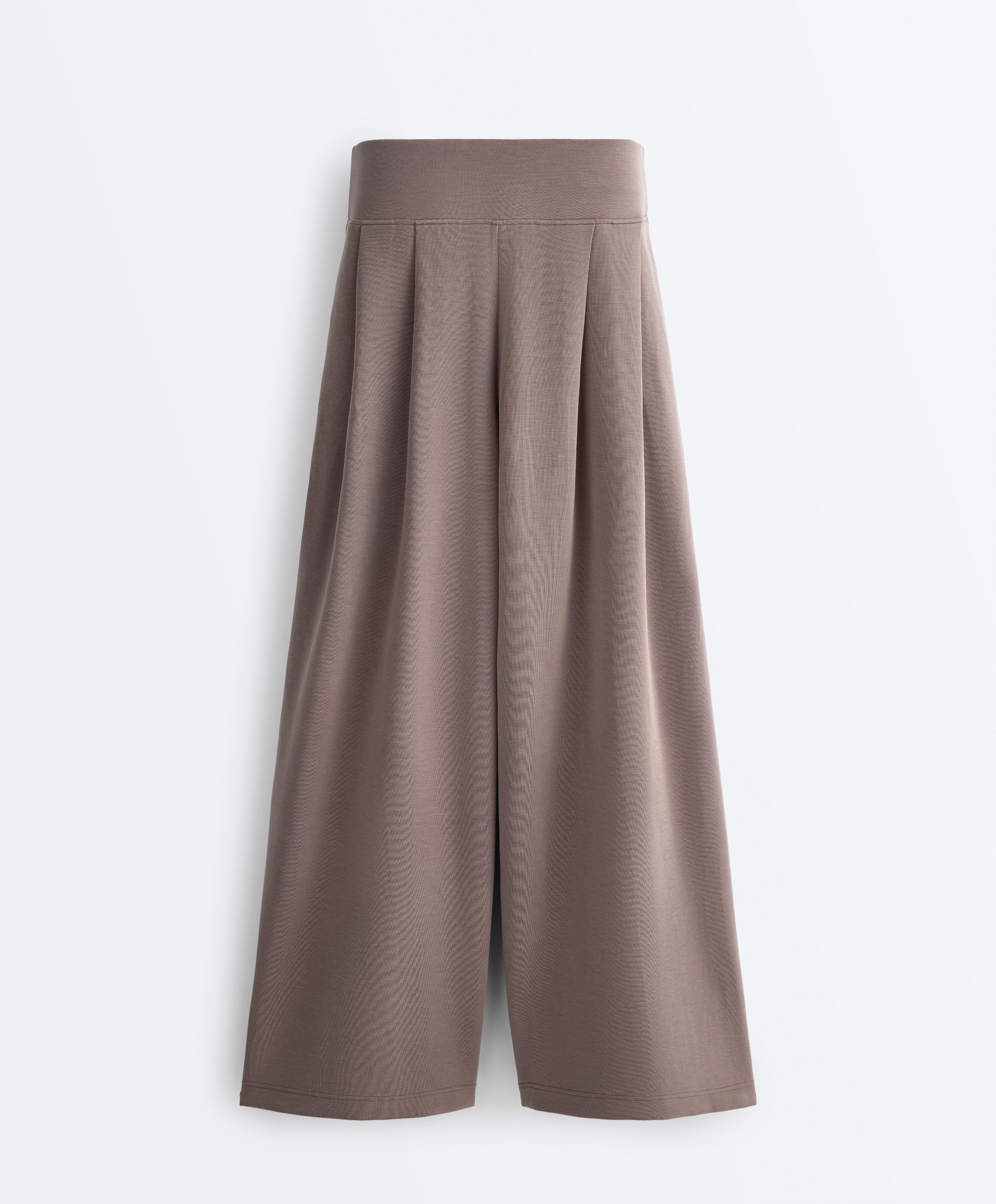 Soft-touch modal wide-leg trousers with corset waist — TAUPE-GREY