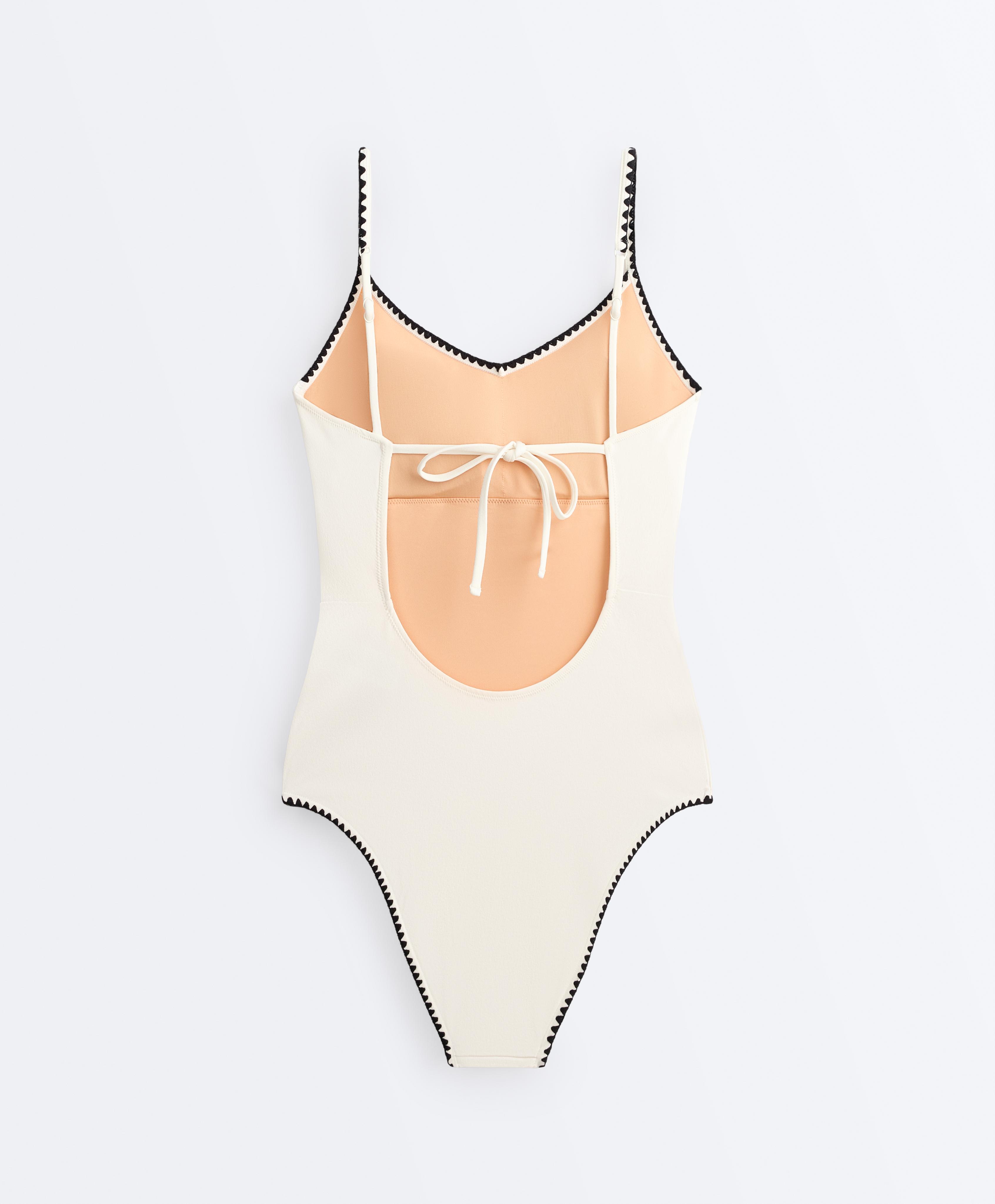 Contrast stitch swimsuit — PALE ECRU