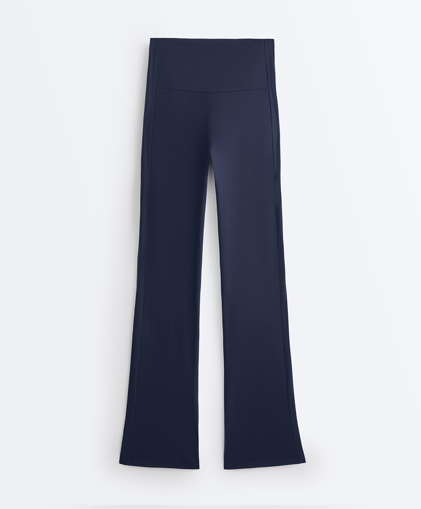 High-rise Comfortlux rib flare trousers — NAVY BLUE