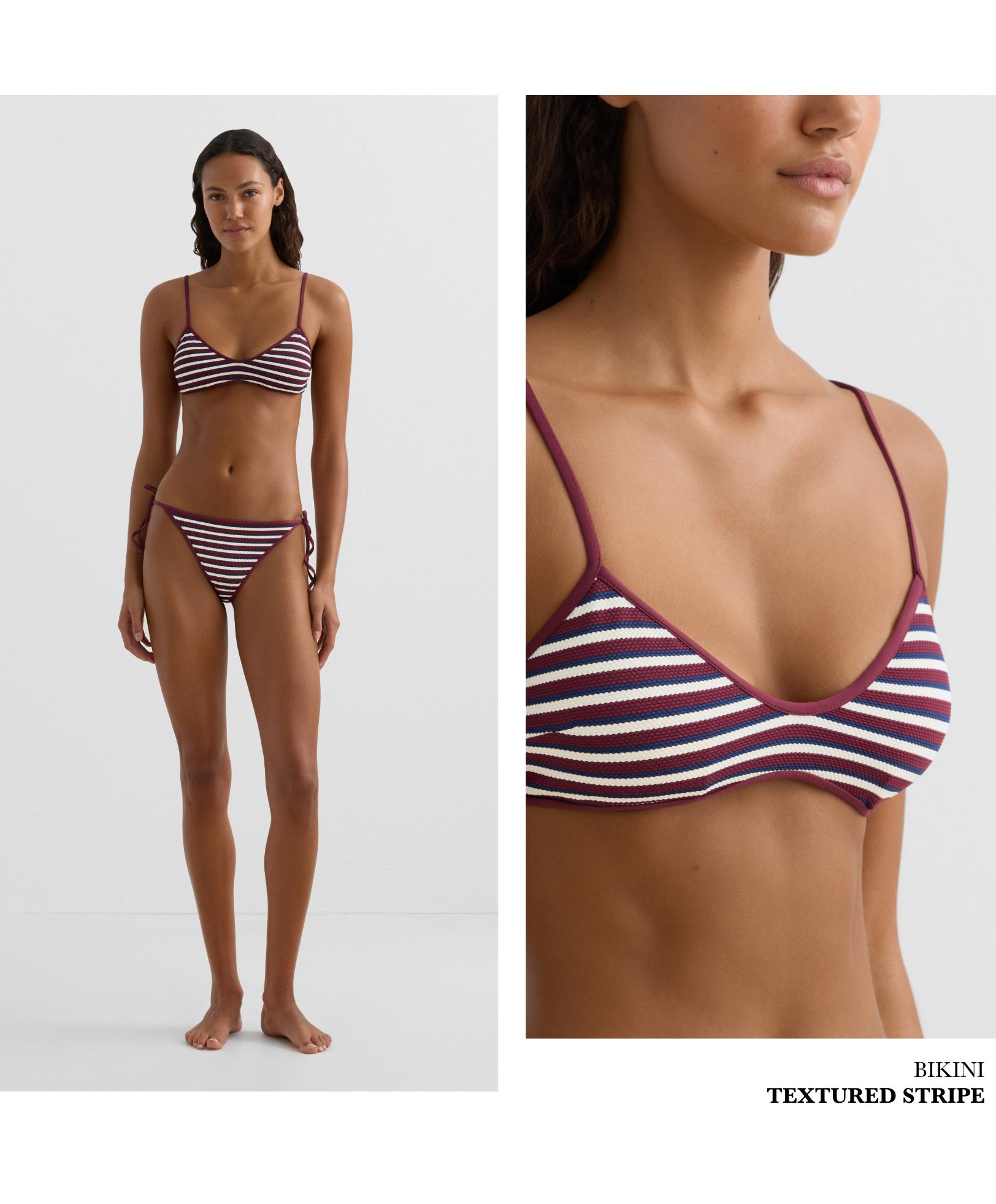 Textured stripe triangle bikini top — PALE PLUM