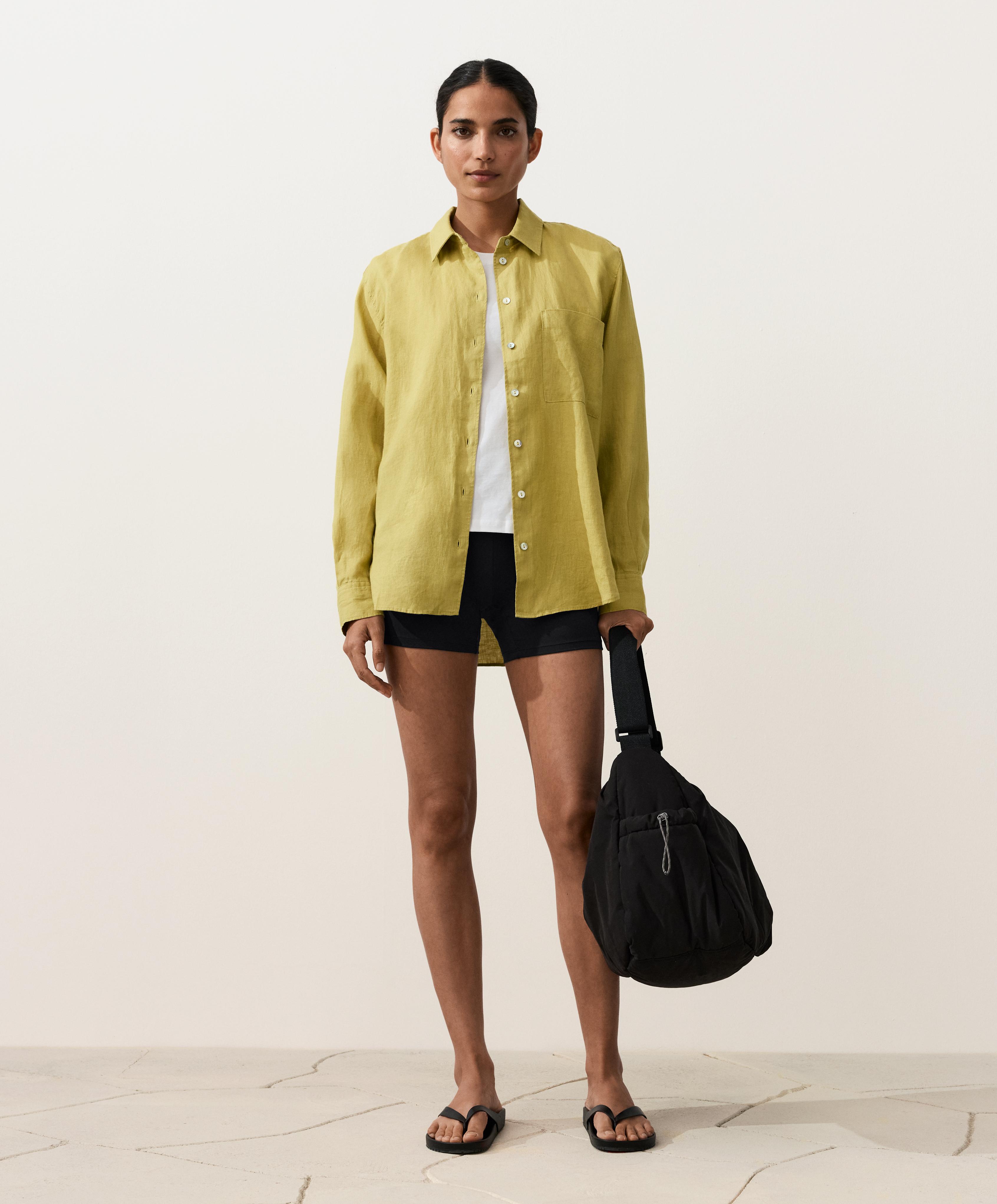100% linen relaxed shirt — LIME GREEN