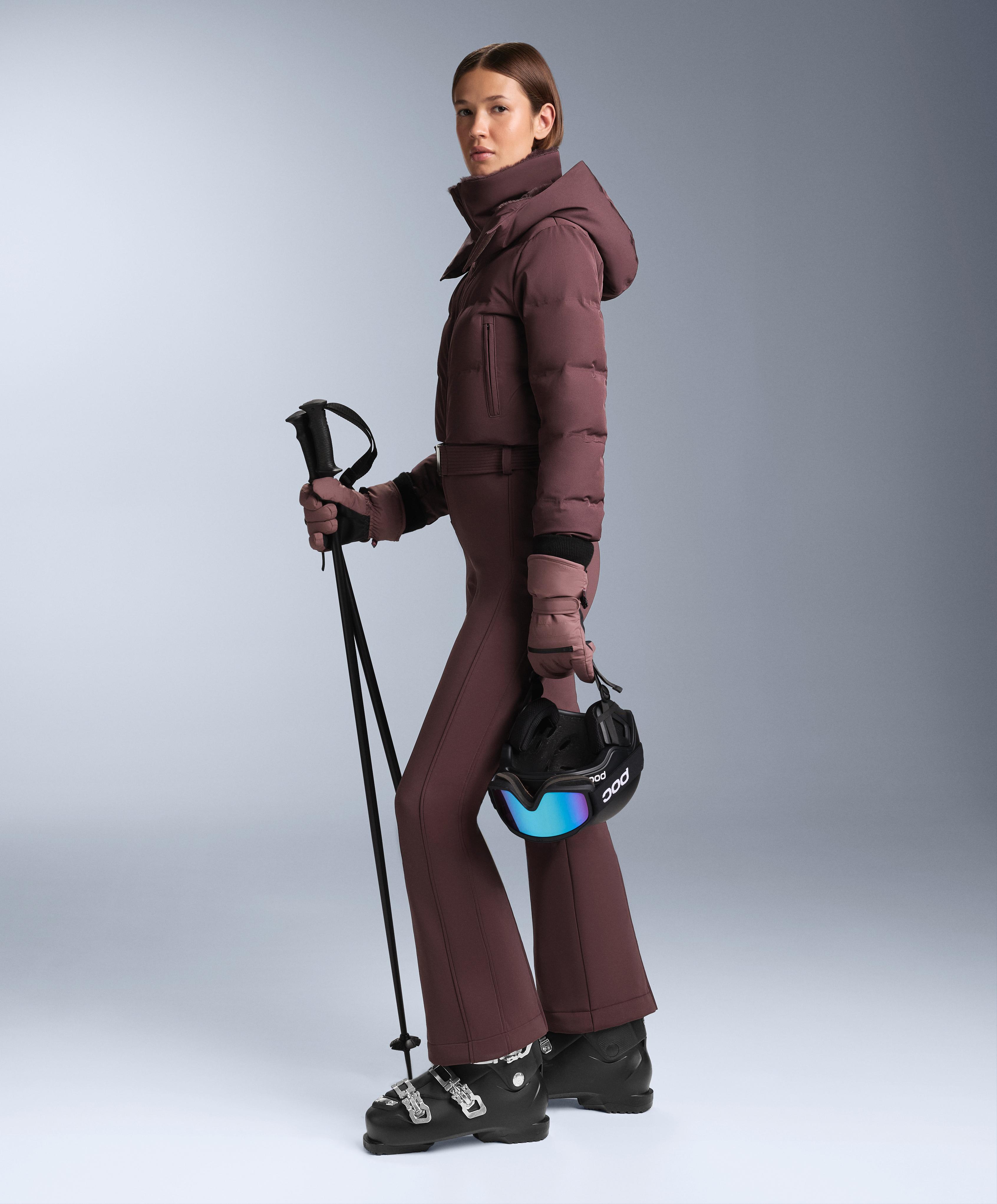 MINARDI PIUME SKI water-resistant padded jumpsuit with 80% down and 20% feather filling — DARK WINE RED