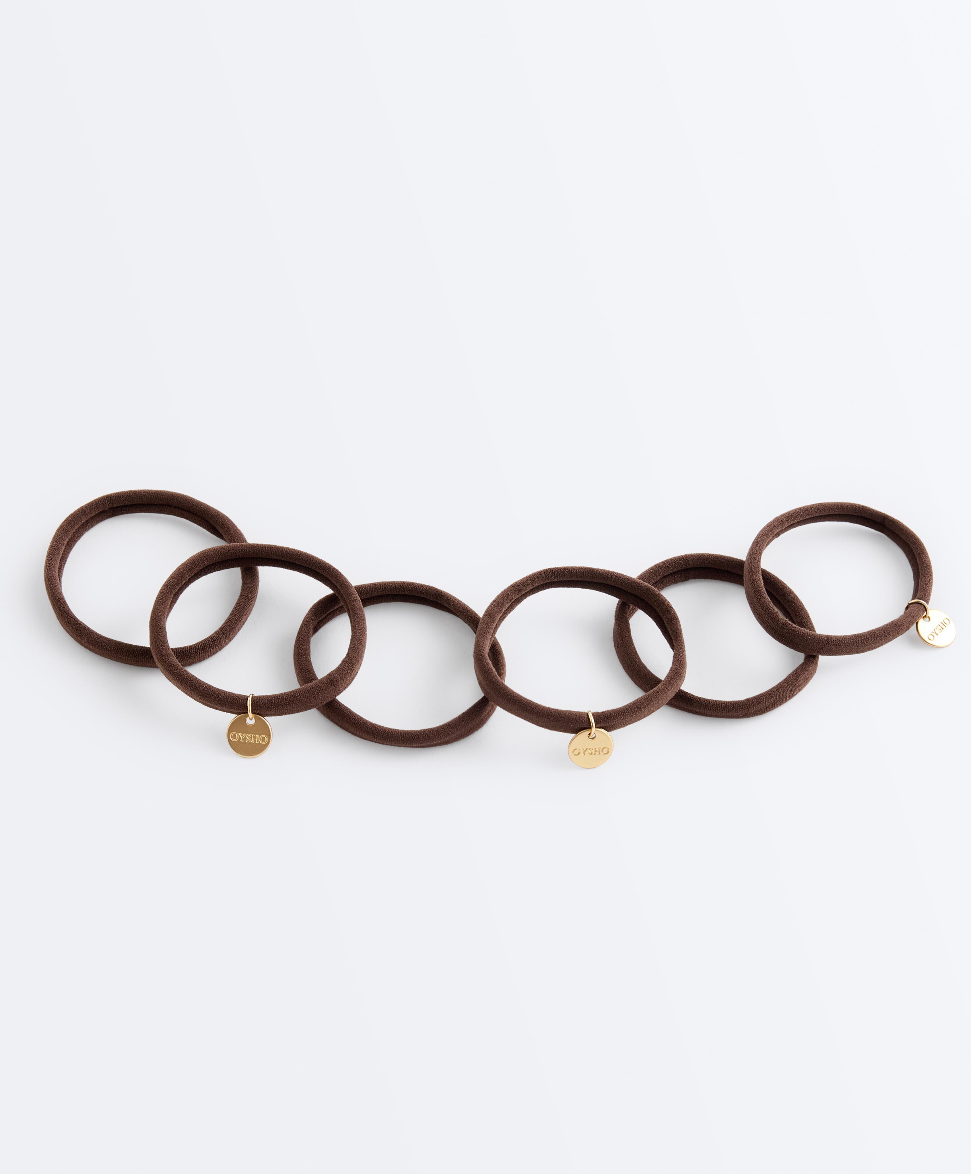 6 Oysho plaque hair ties — CHOCOLATE