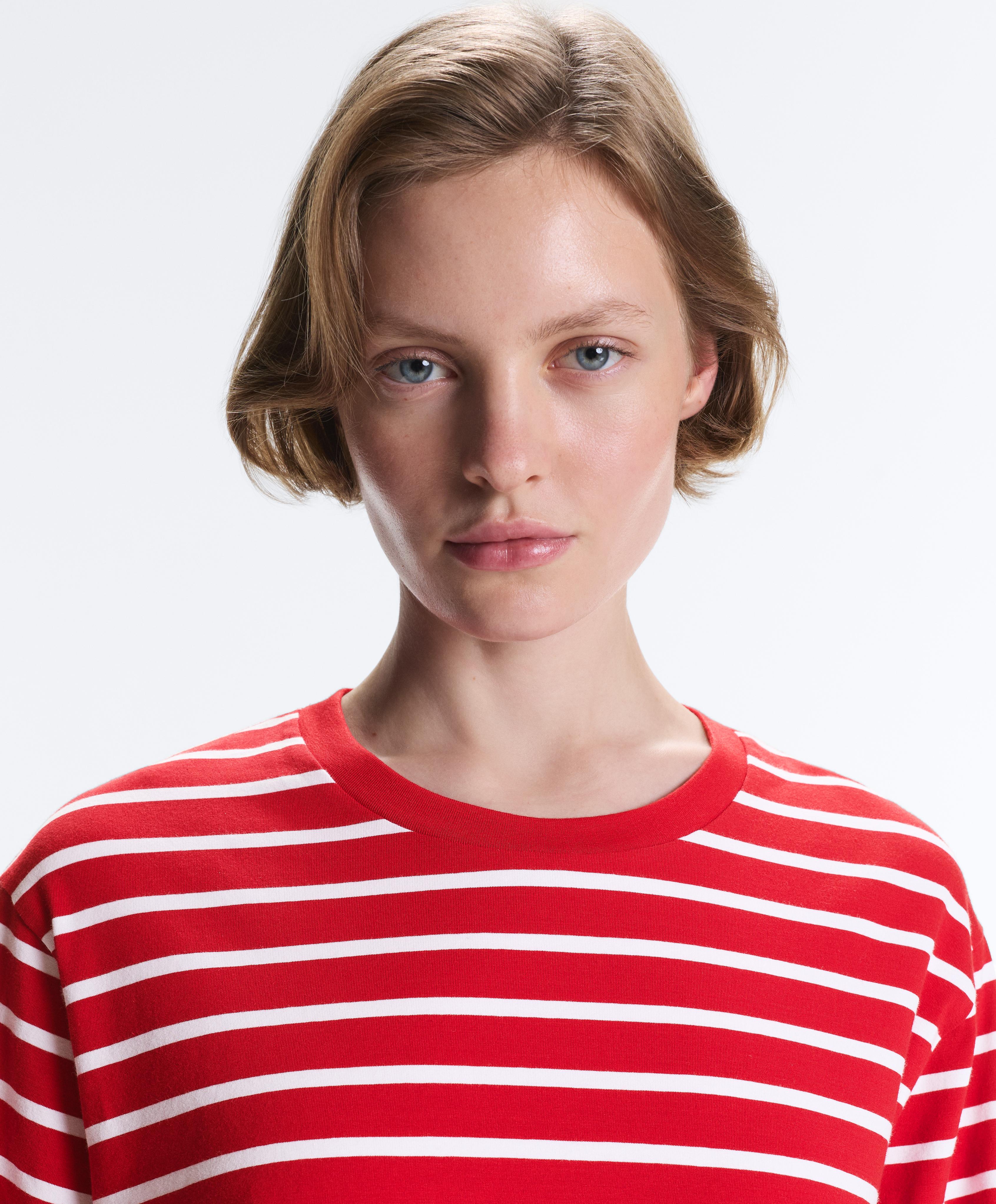 Boxy long-sleeved striped cotton-blend T-shirt — RED