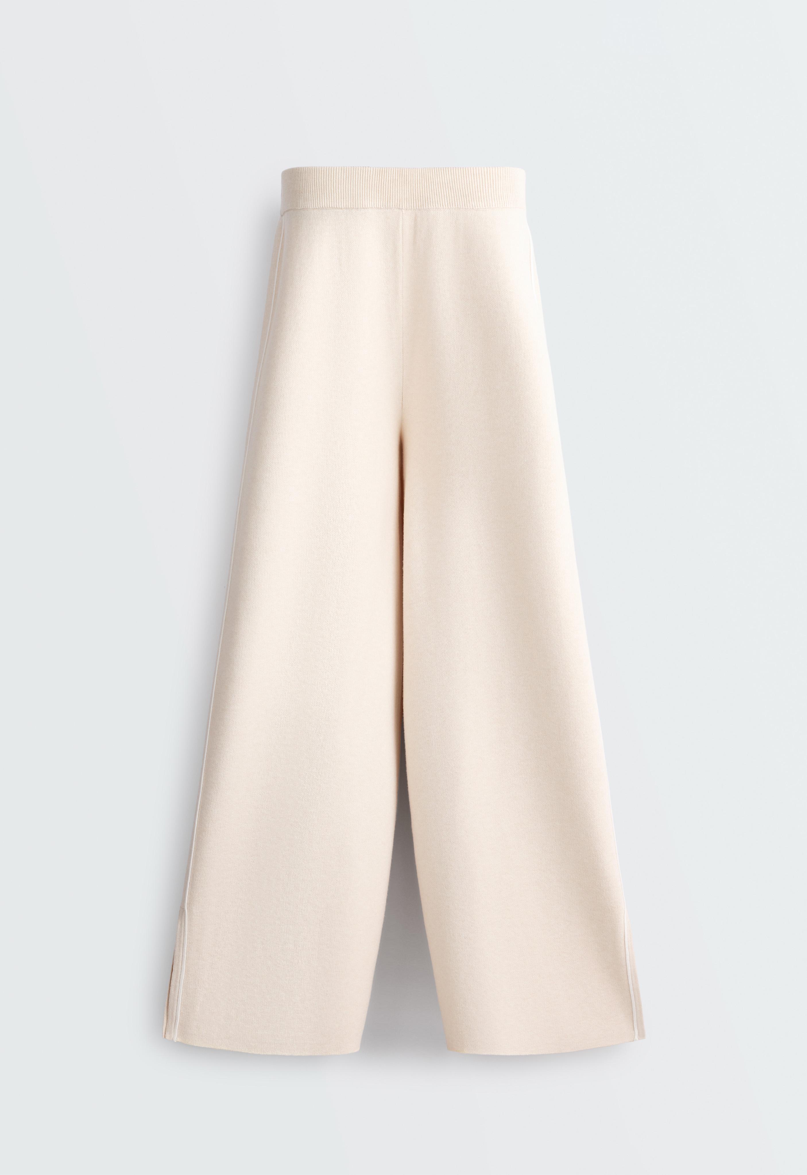 Wide-leg contrast piping trousers — ECRU