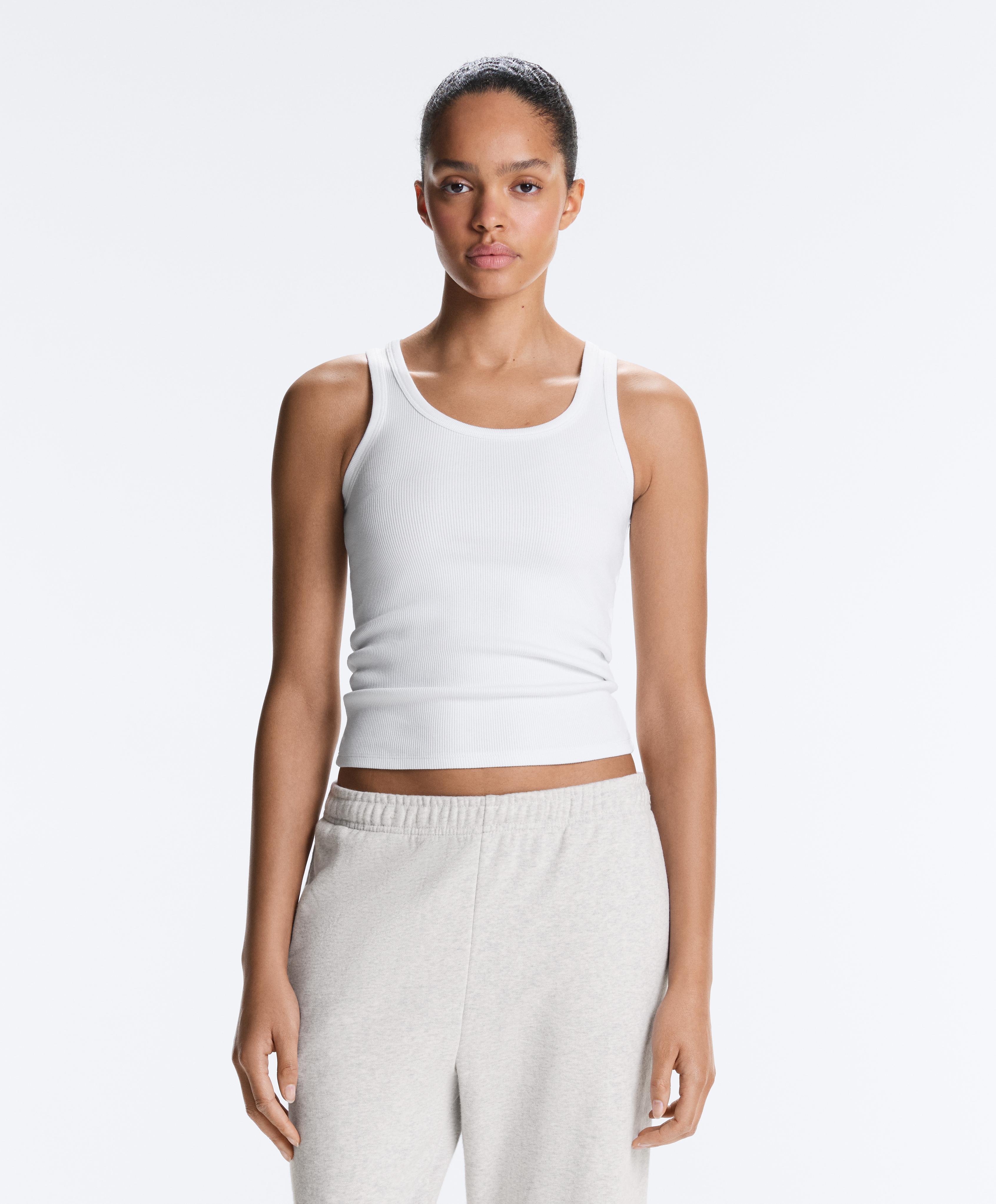 Fitted rib strap T-shirt with cotton and modal