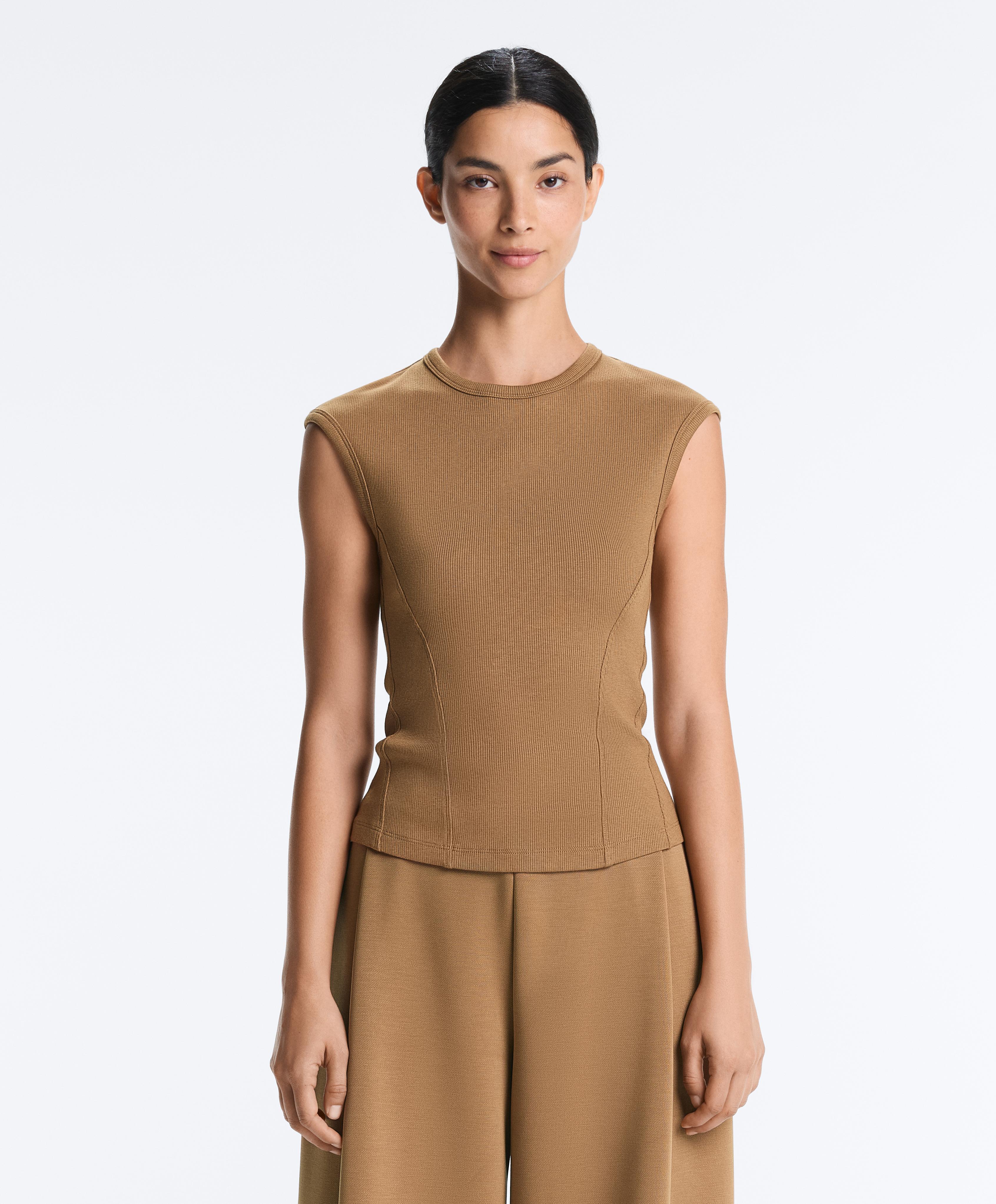 Geripptes Kurzarm-Shirt mit Baumwolle und Modal