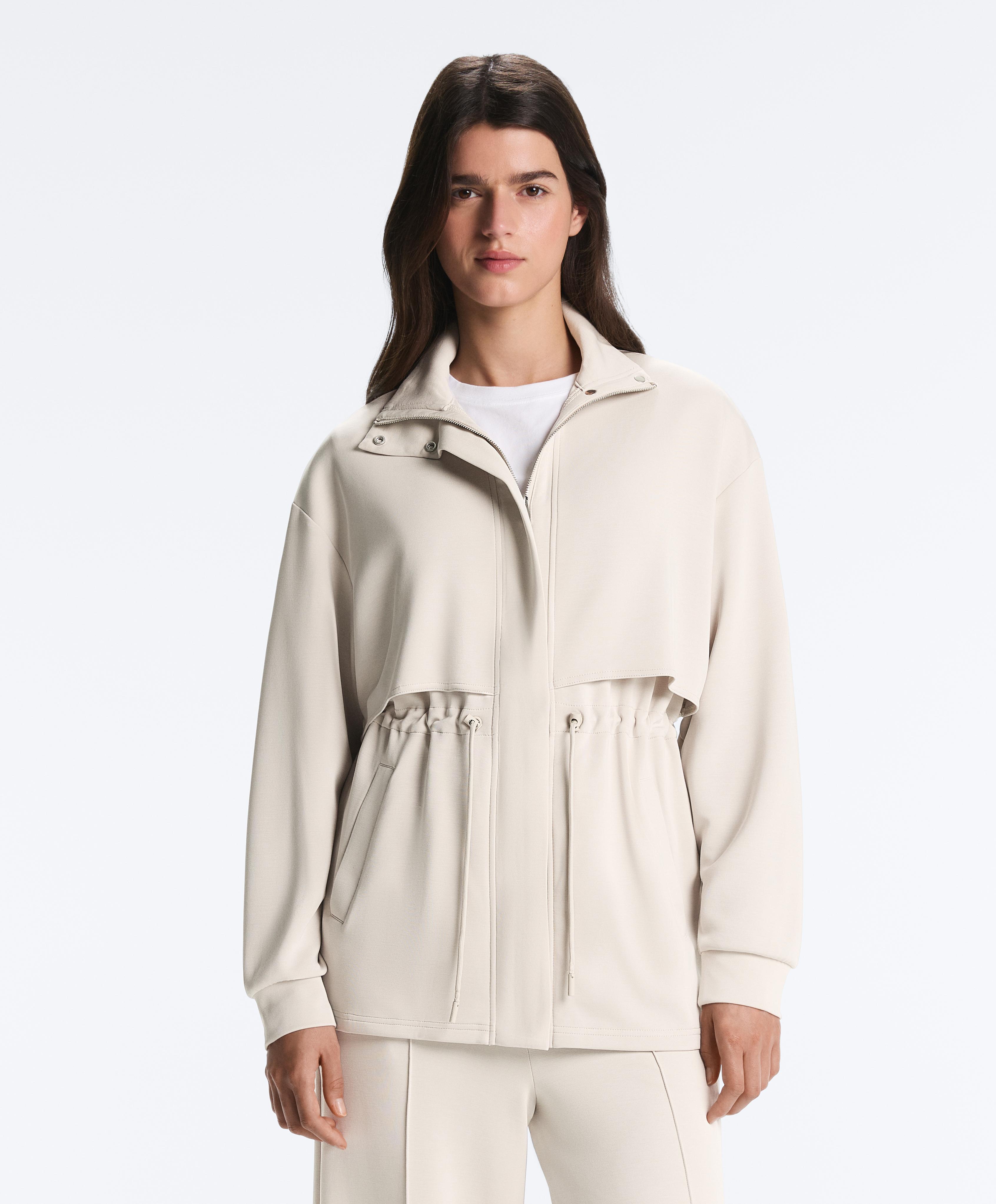 Long soft-touch jacket with modal and pockets — PALE MINK