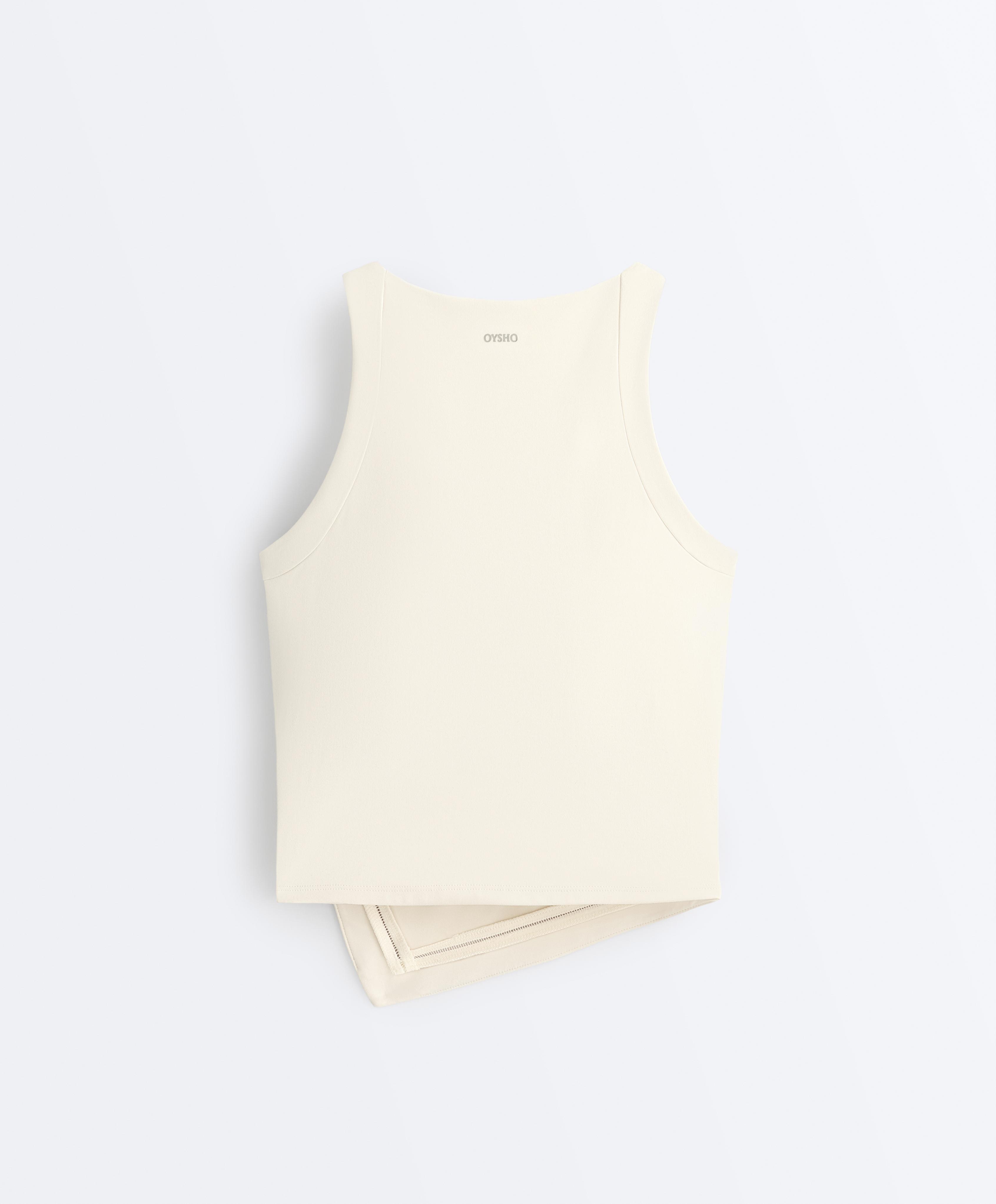 Comfortlux halterneck tank top with hemstitch — ECRU