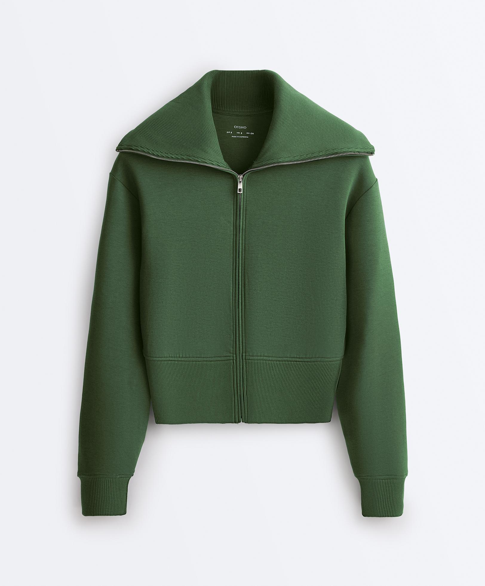 Cotton blend raised neck jacket — GREEN