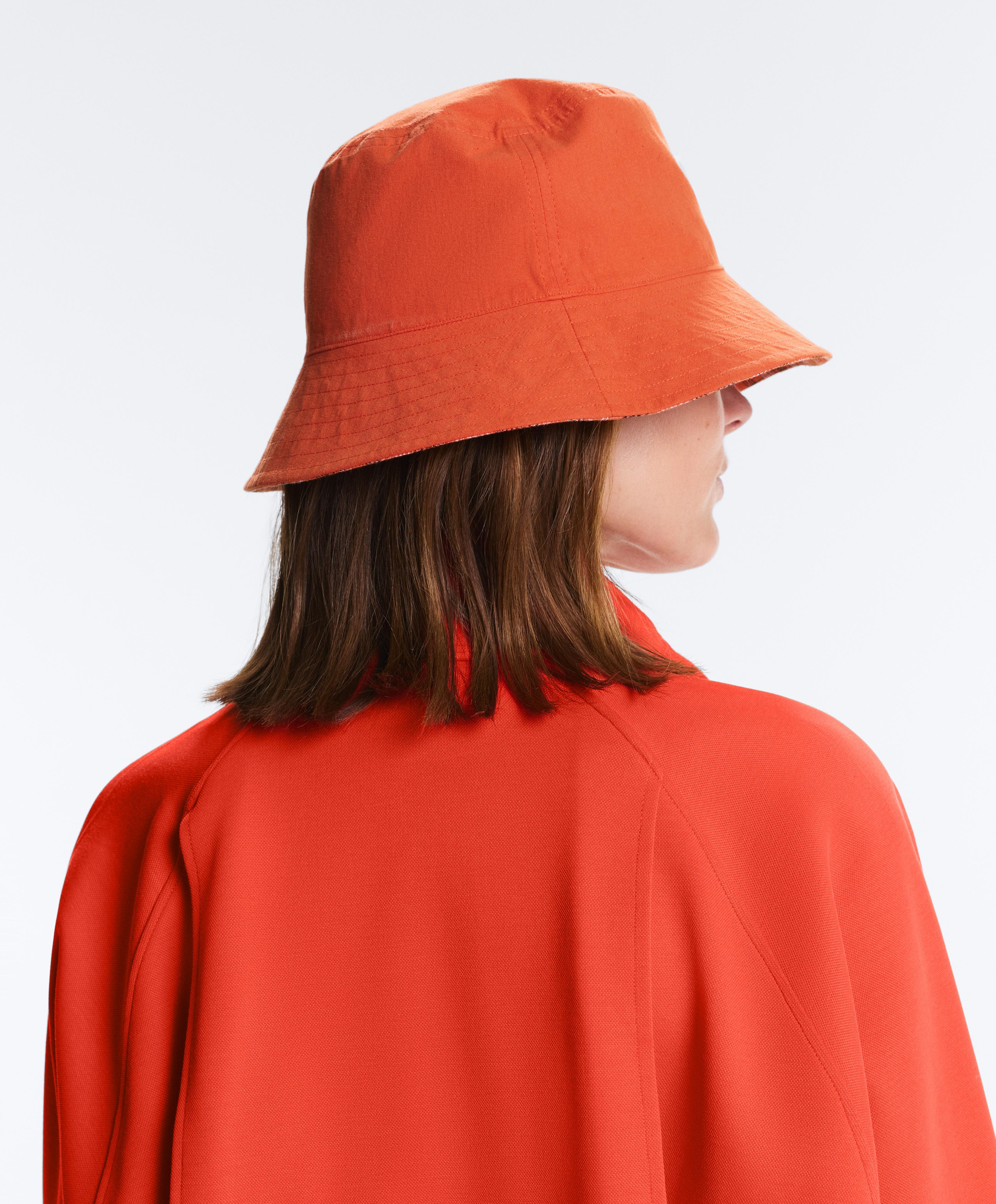 Reversible cotton blend check bucket hat — BRIGHT ORANGE