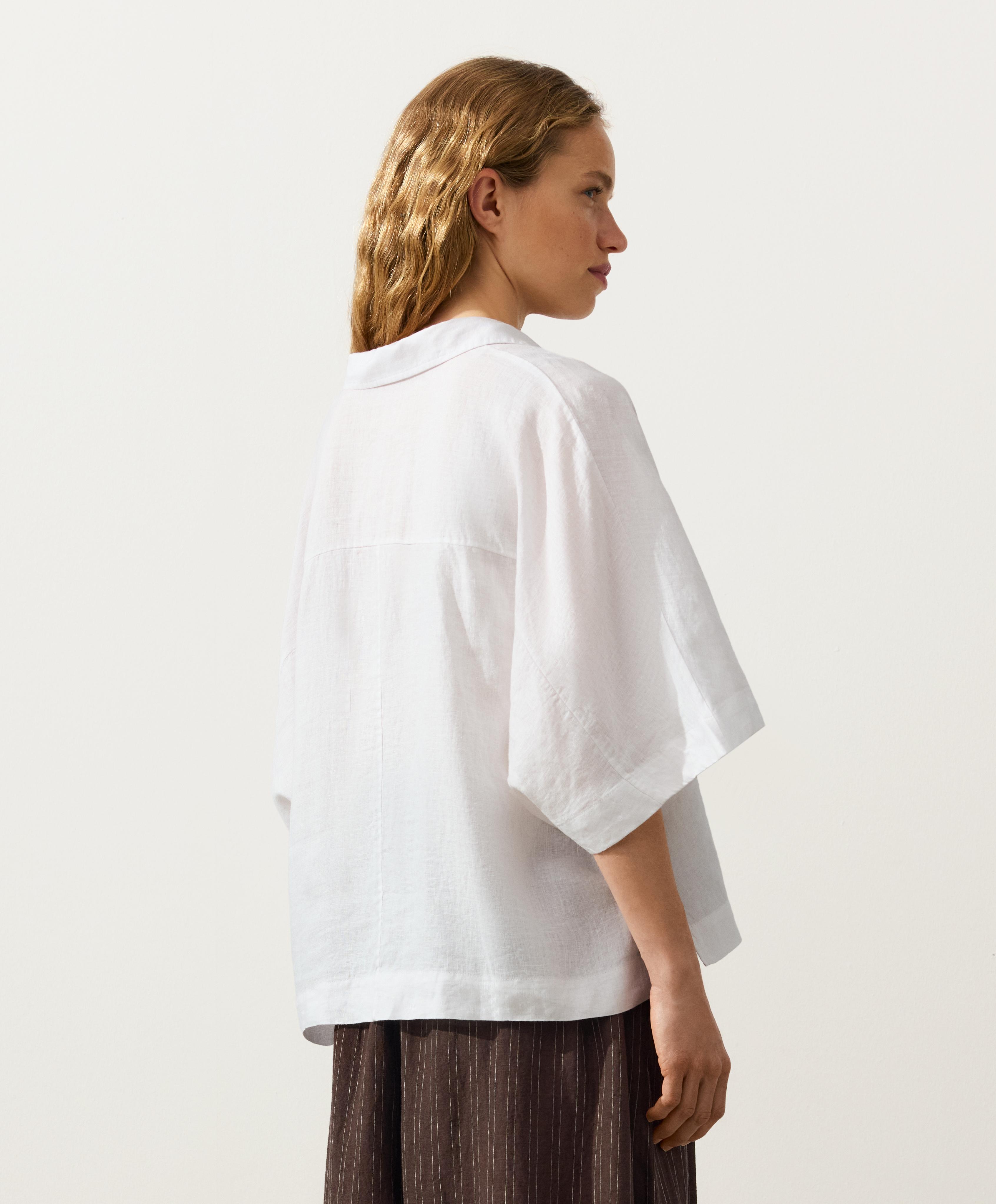 Oversize 100% linen polo shirt — WHITE