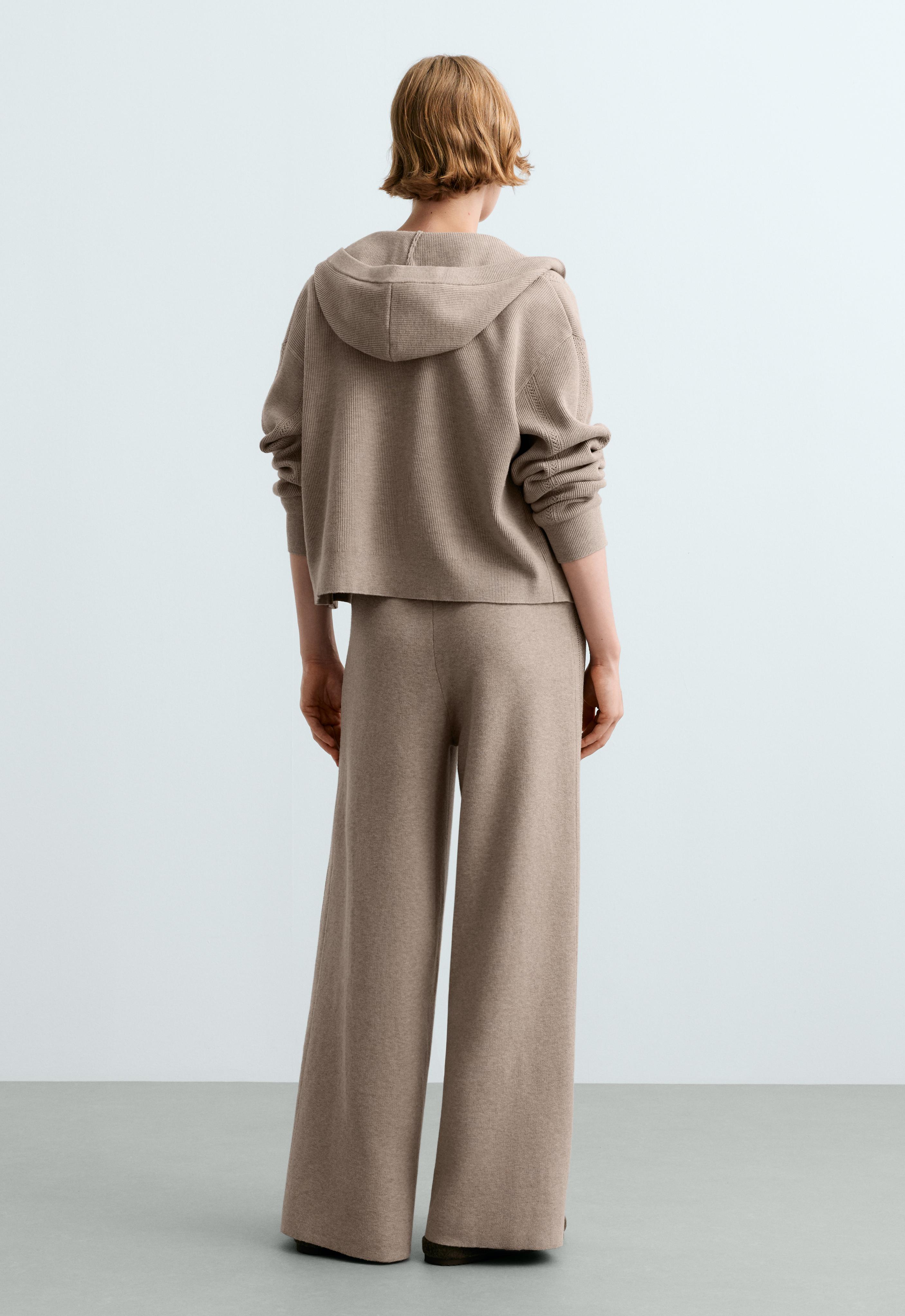 Openwork straight-leg knit trousers — SOFT MINK