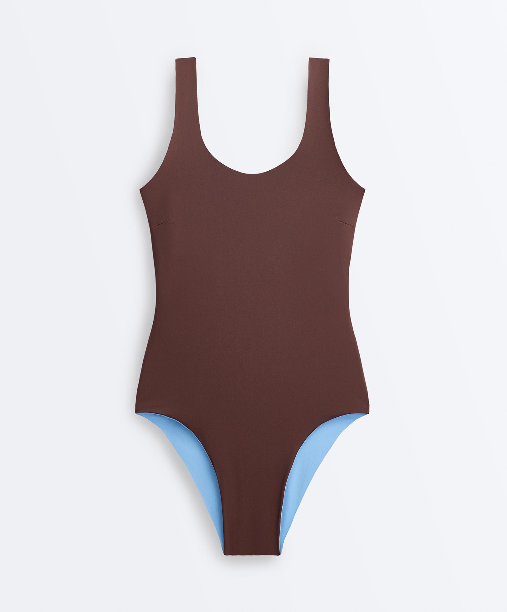 Reversible round neck swimsuit — CHOCOLATE
