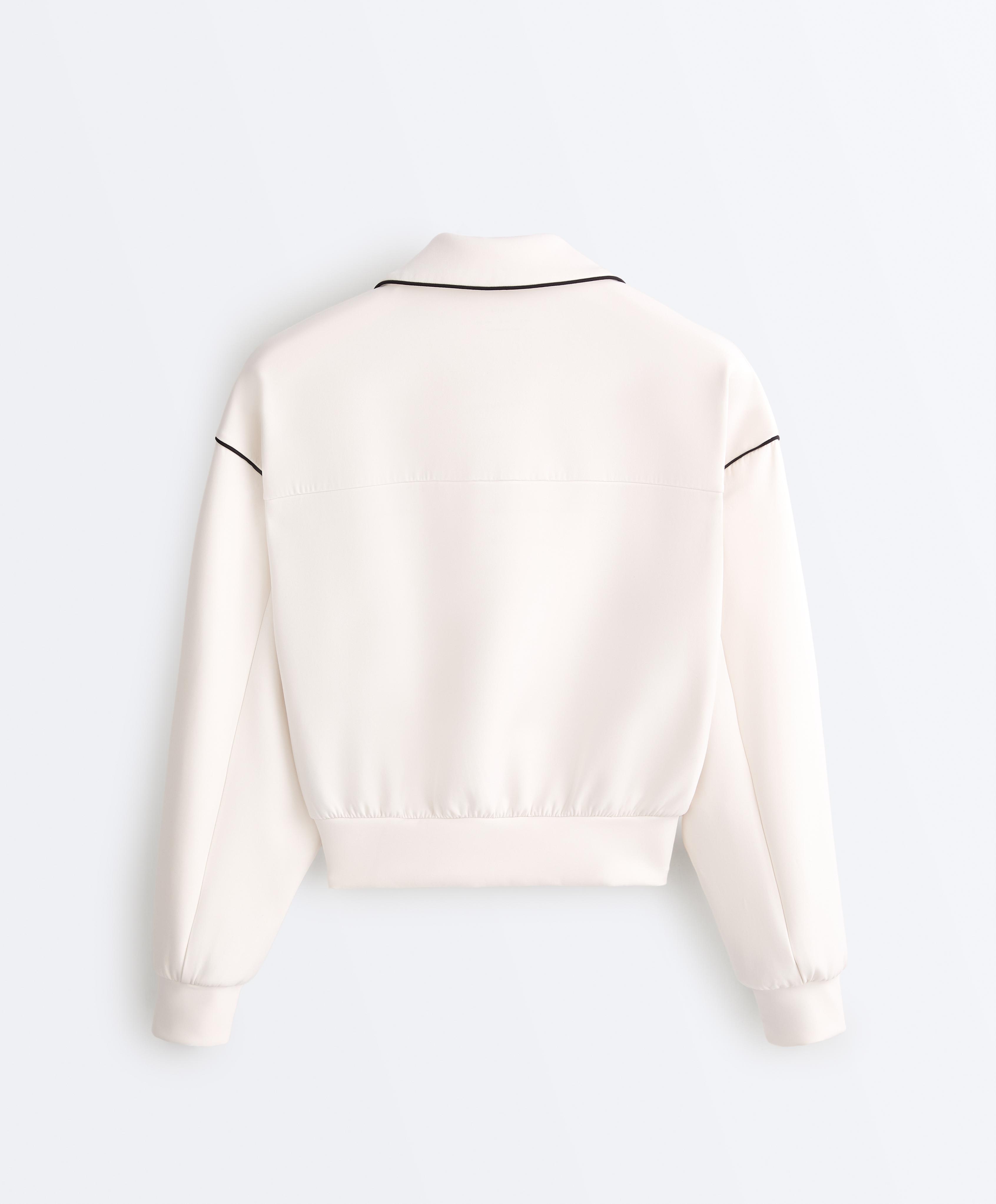 Neoprene-effect piping jacket — PALE ECRU