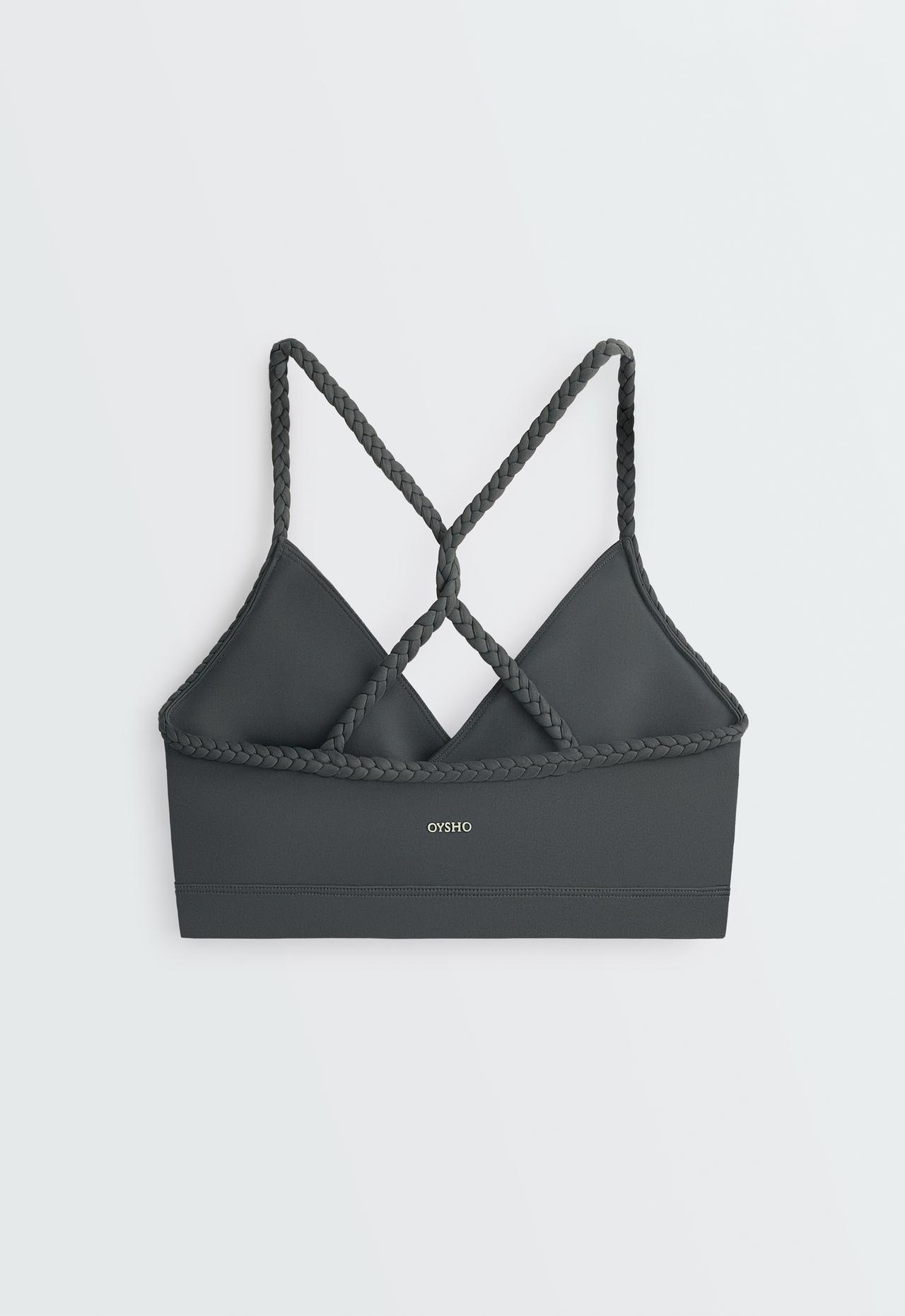 Medium-support braided Comfortlux sports bra — STEEL GREY