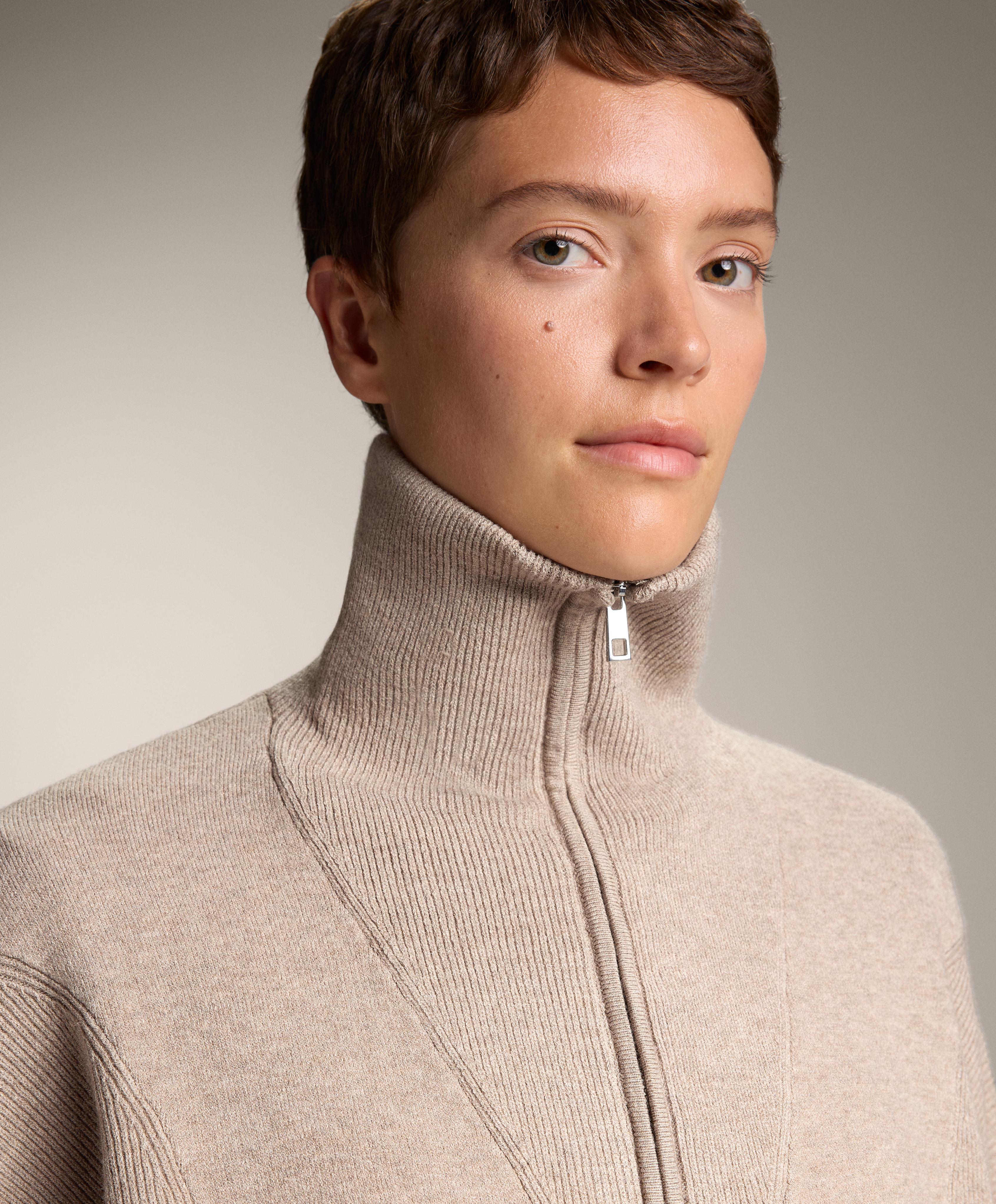 Rib collar knit jacket — SOFT MINK