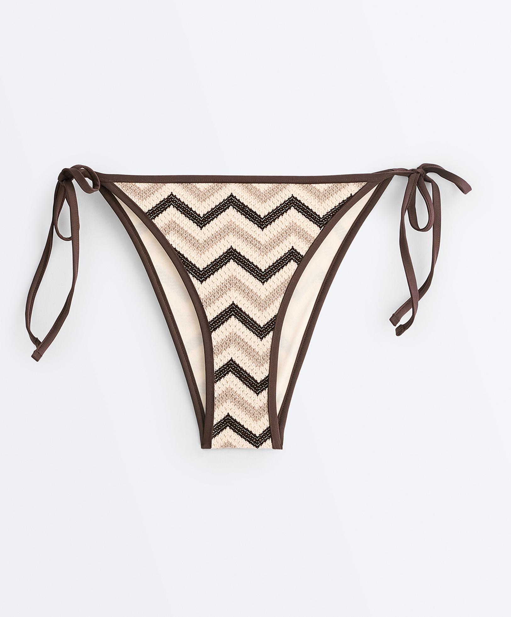 Medium-coverage zigzag crochet tie bikini briefs — ECRU