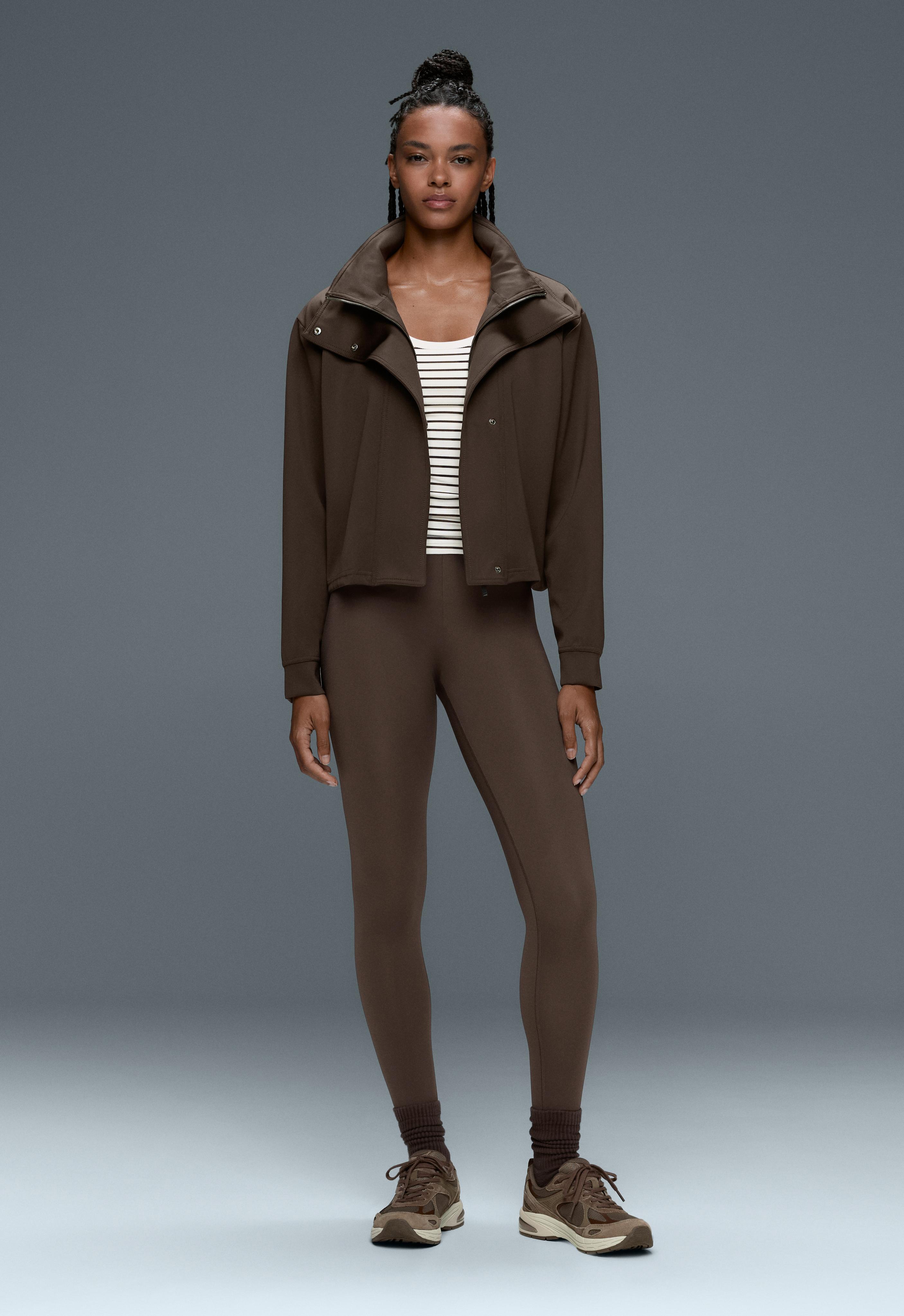 Compressive high-rise core-control ankle-length leggings