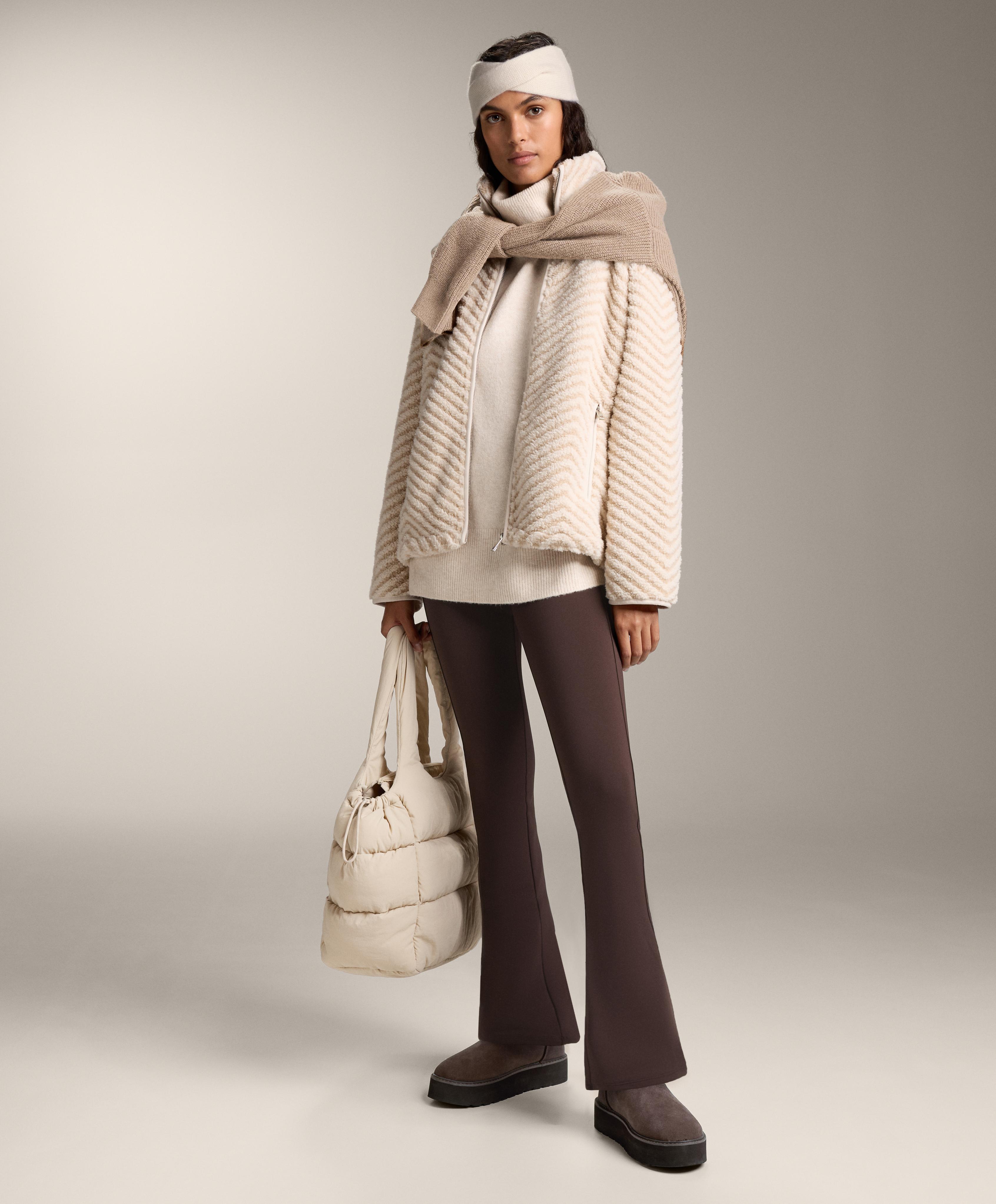 High rise warm flare trousers with pockets — DARK REDDISH‑BROWN