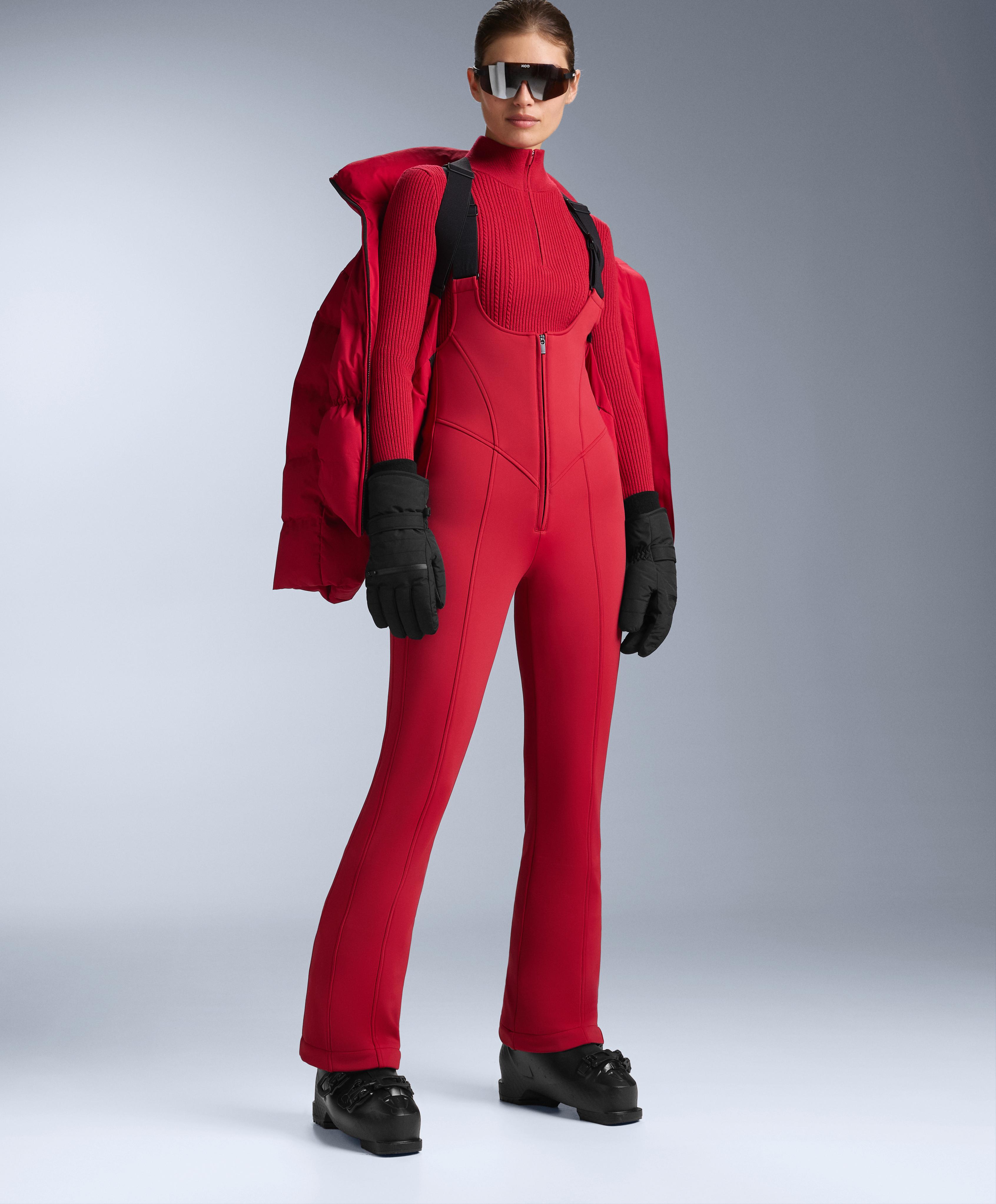 Water-resistant SKI flare dungarees — RED
